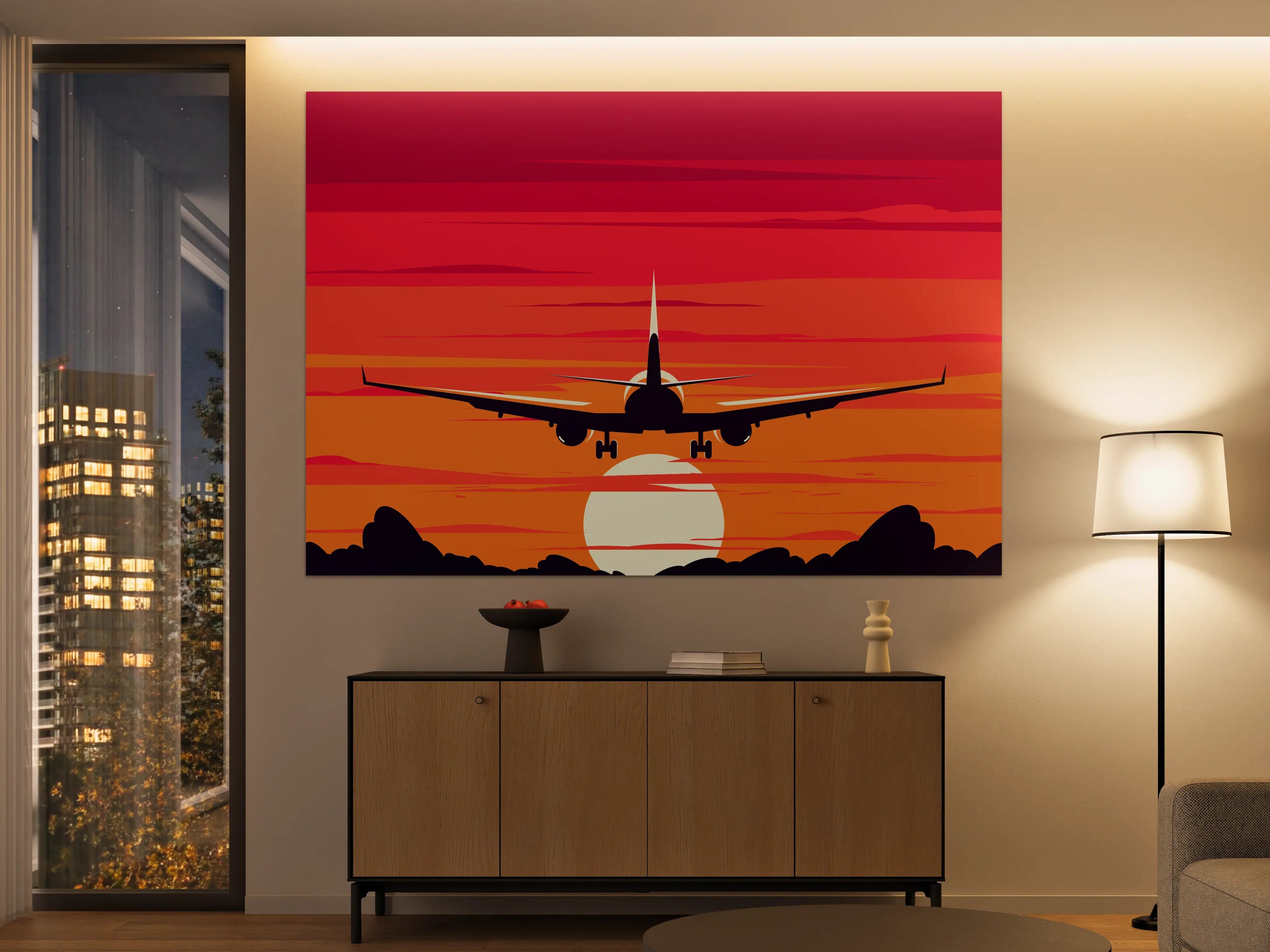 Große Wandbilder - Flugzeug Silhouette Sonnenuntergang
