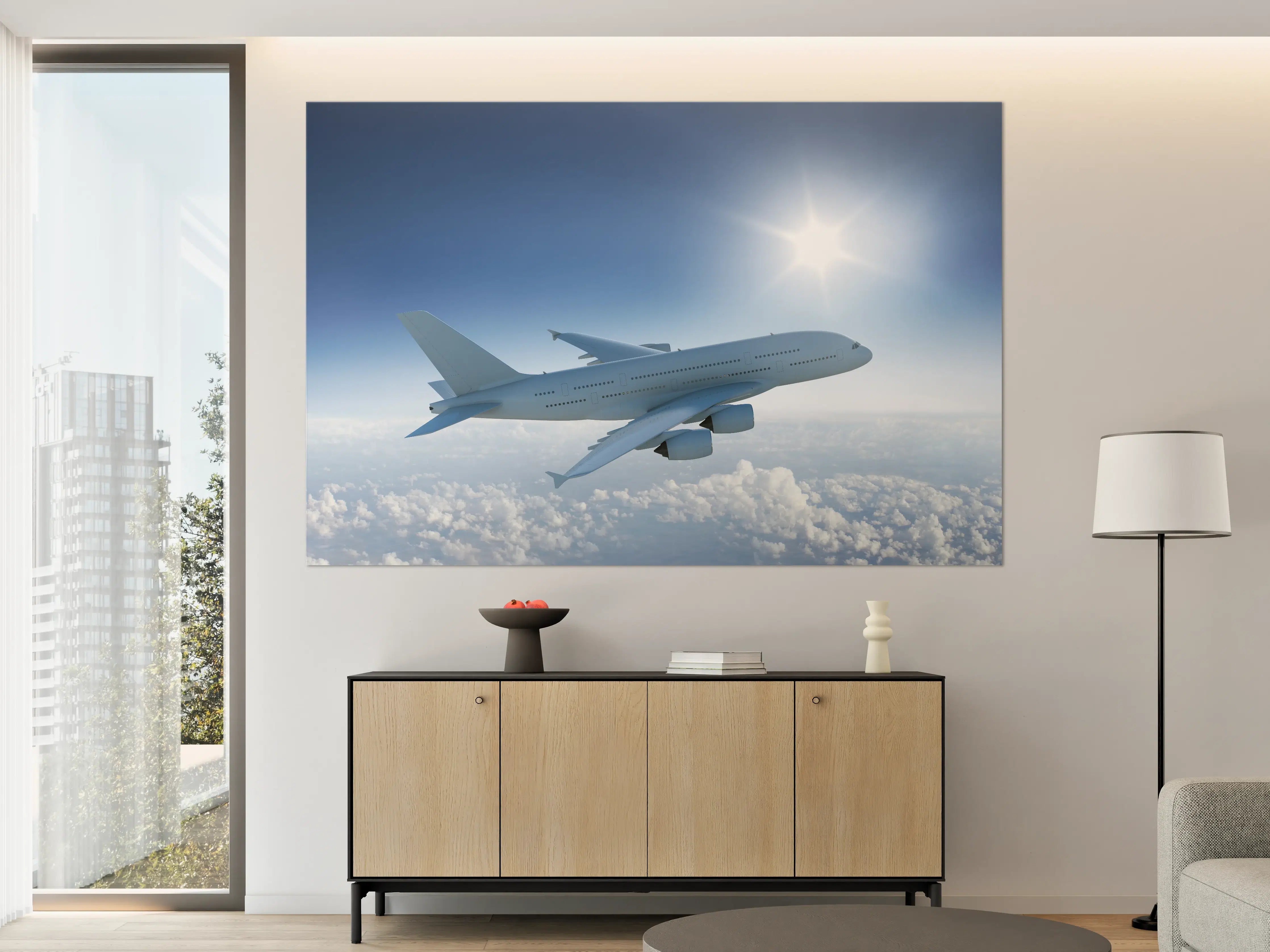 Große Wandbilder - Flugzeug über weißen Wolken