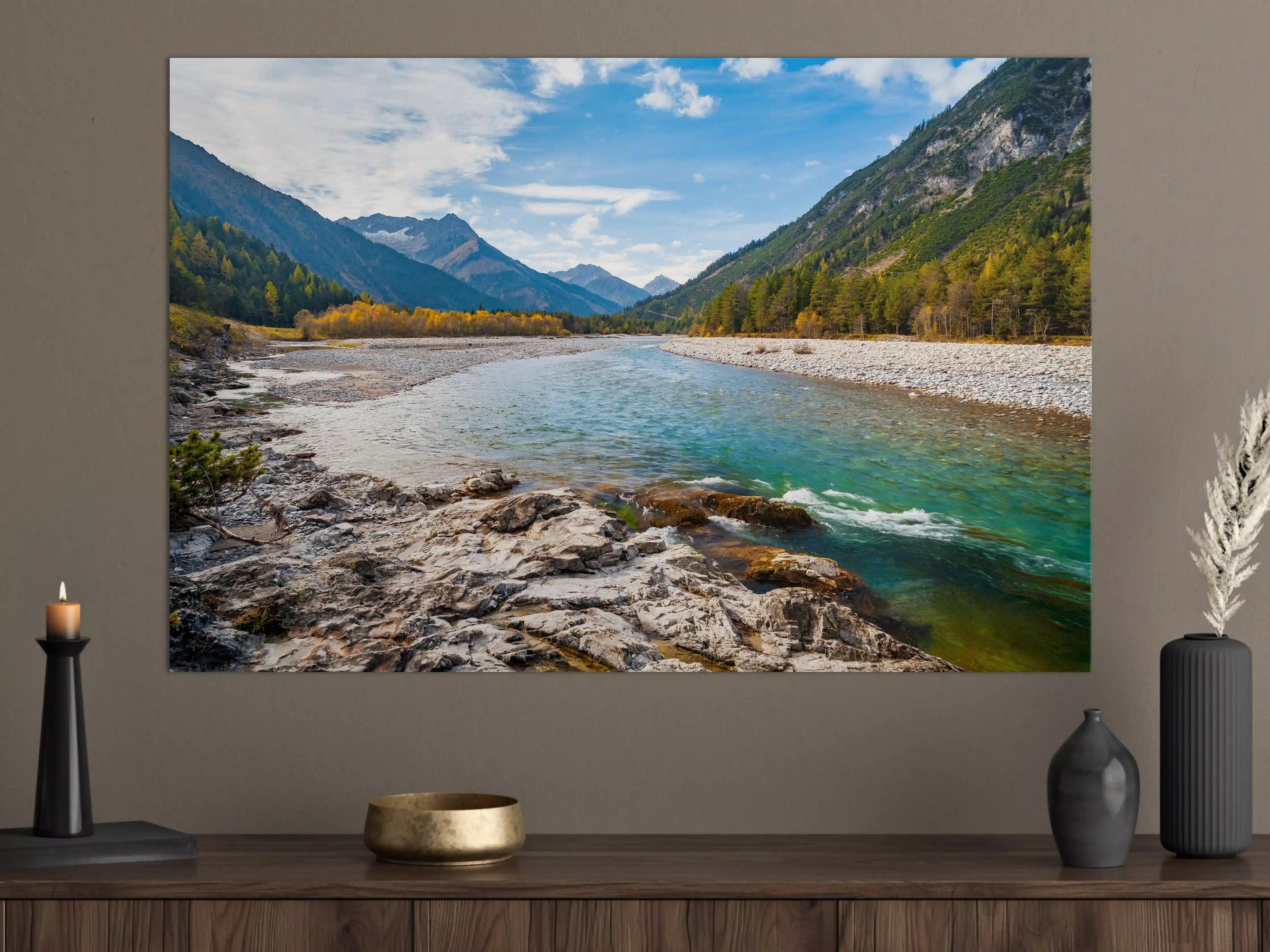 Große Wandbilder - Fluss durch die Alpen im Herbst