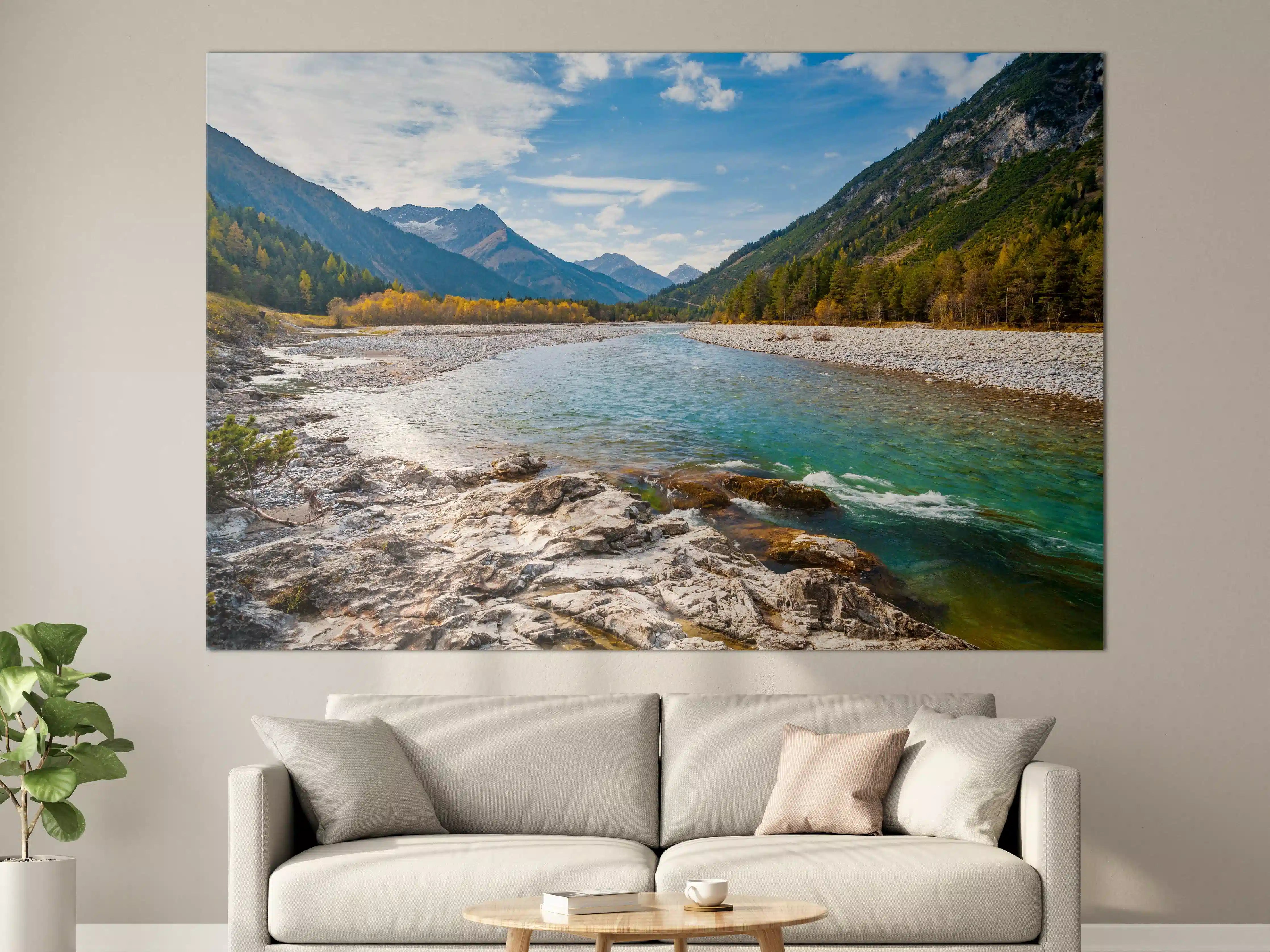 Große Wandbilder - Fluss durch die Alpen im Herbst