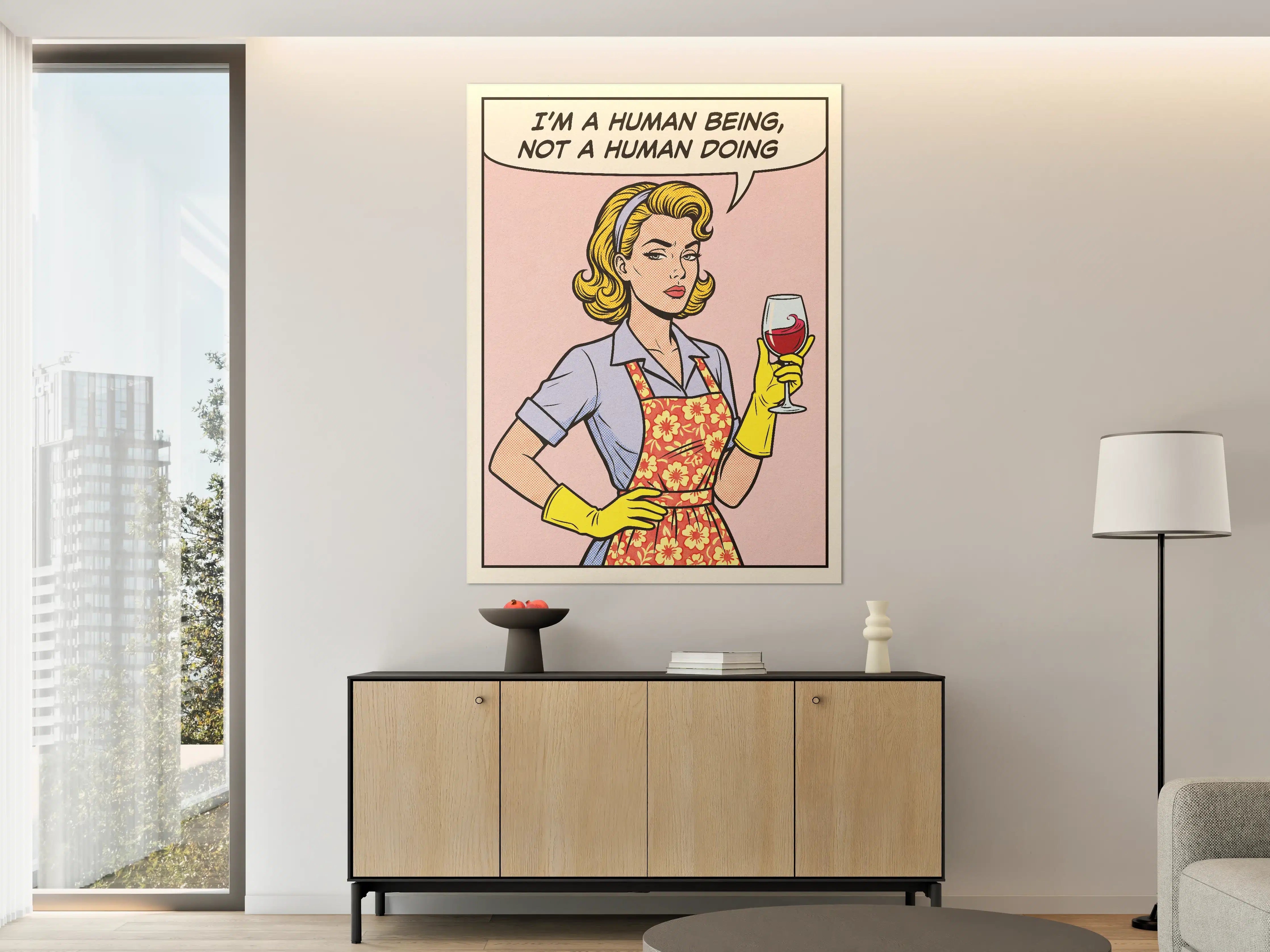 Große Wandbilder - Frau mit Weinglas und Retro-Comic-Stil