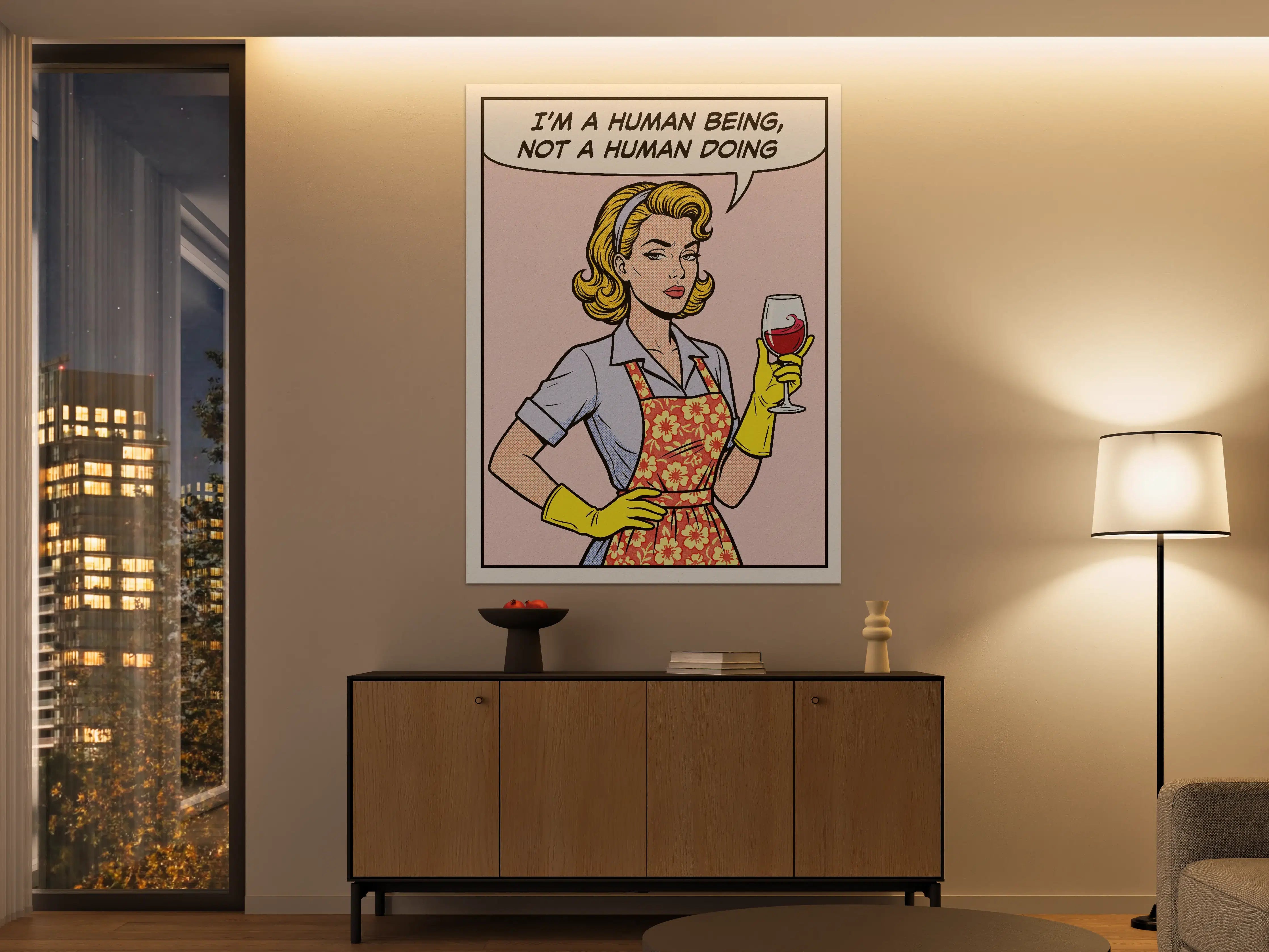 Große Wandbilder - Frau mit Weinglas und Retro-Comic-Stil