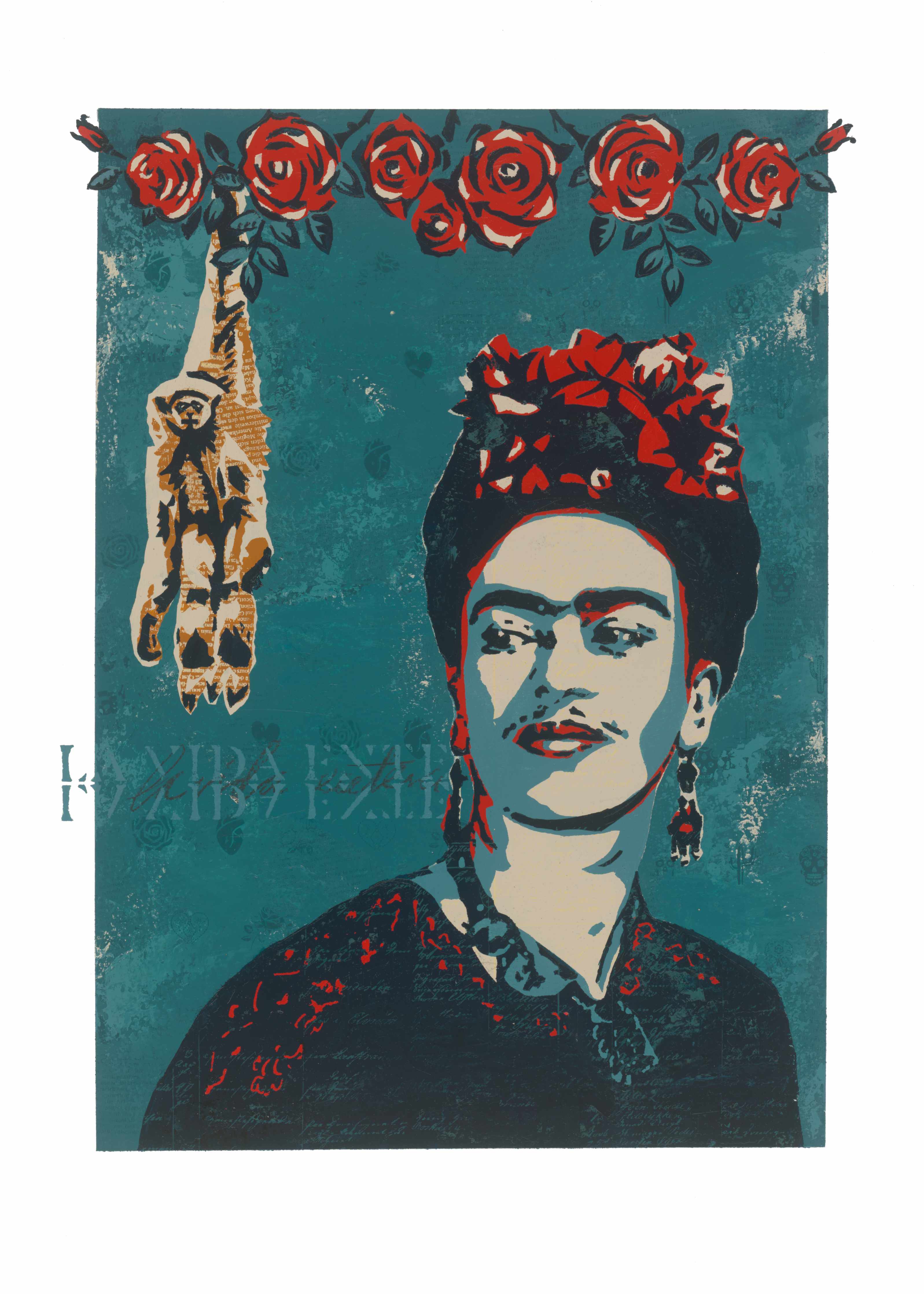 Große Wandbilder-Frida Kahlo Porträt mit Blumenkranz