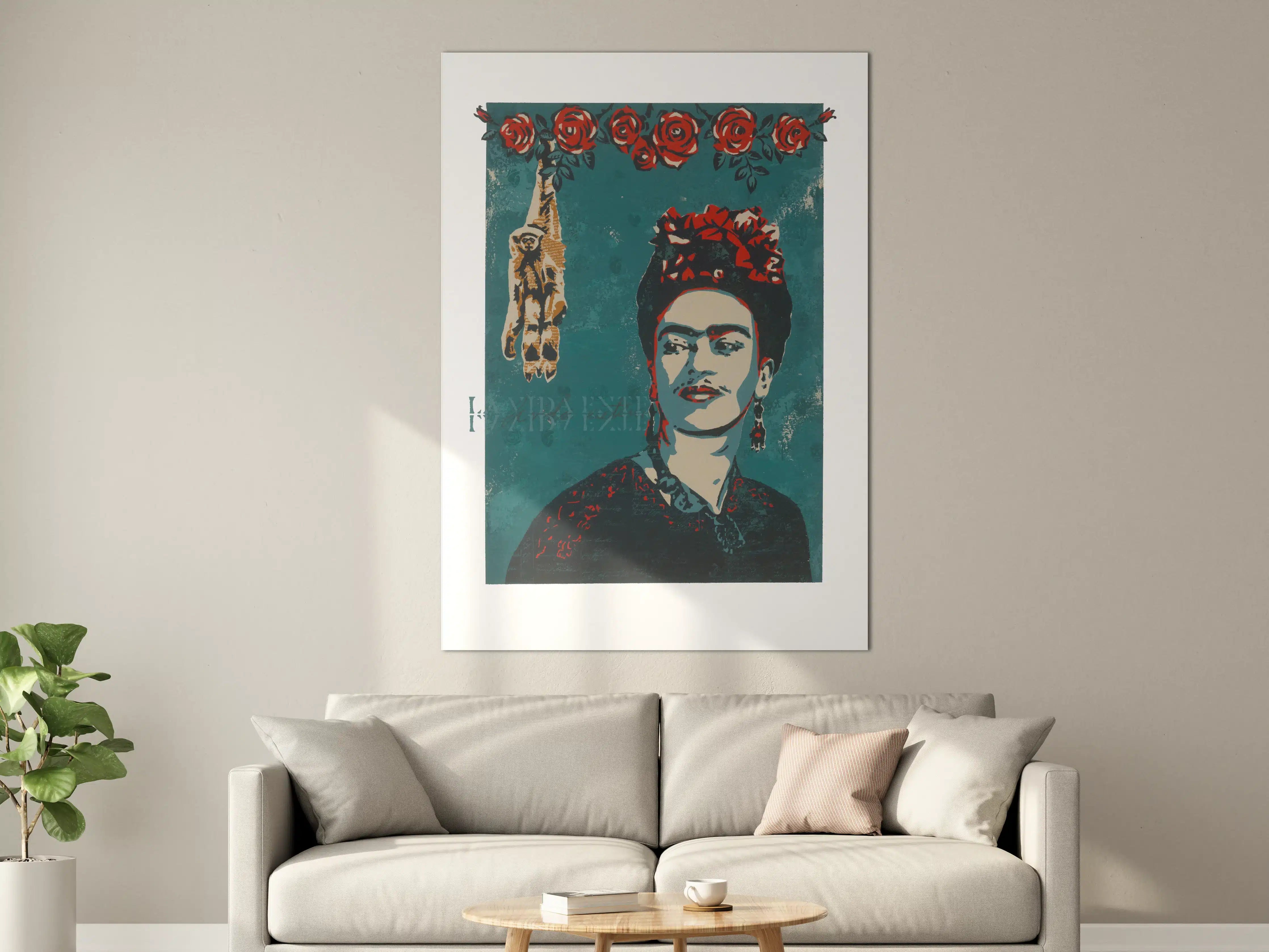 Große Wandbilder - Frida Kahlo Porträt mit Blumenkranz