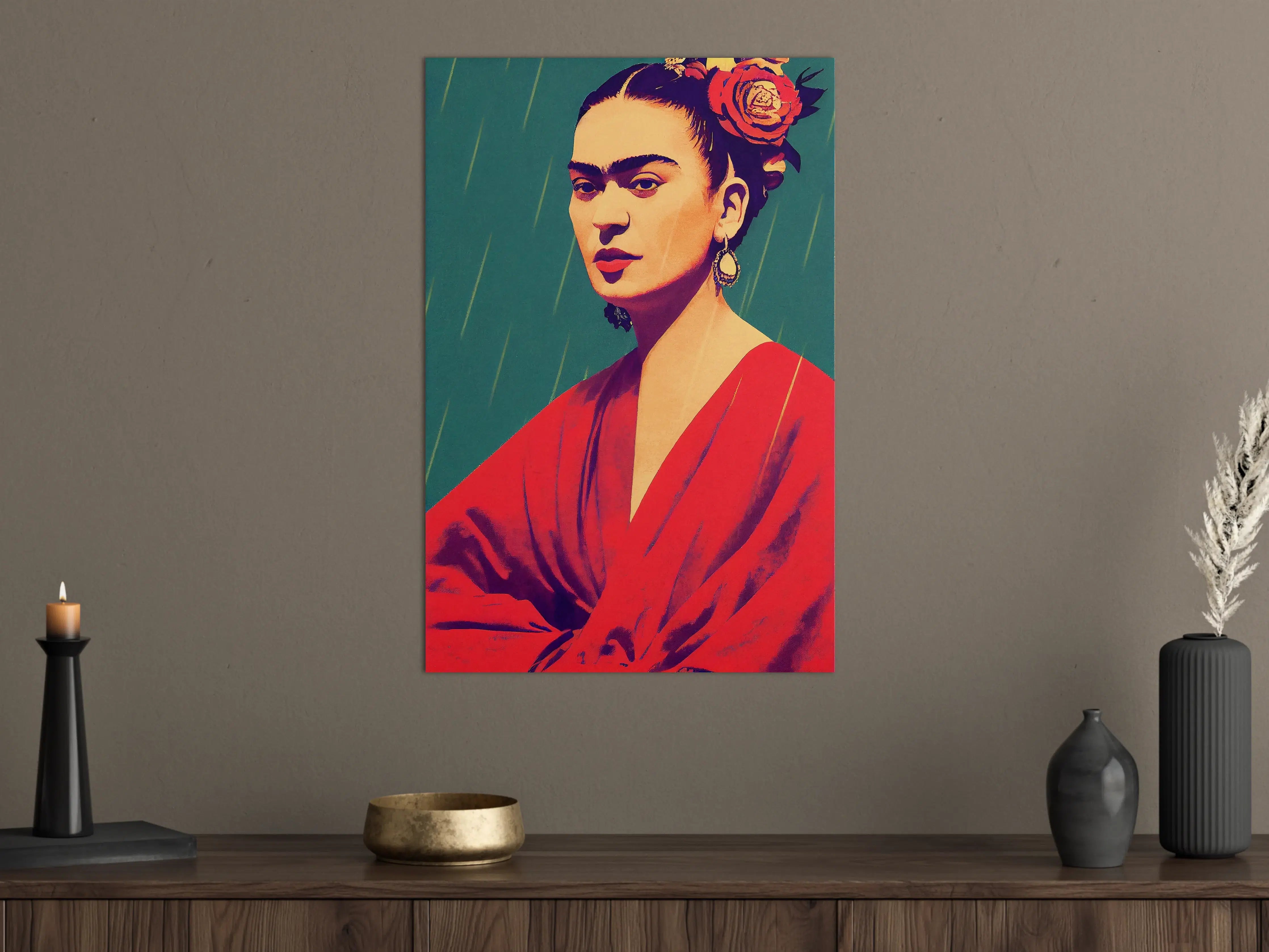 Große Wandbilder - Frida Kahlo Stil Porträt in lebendigen Farben