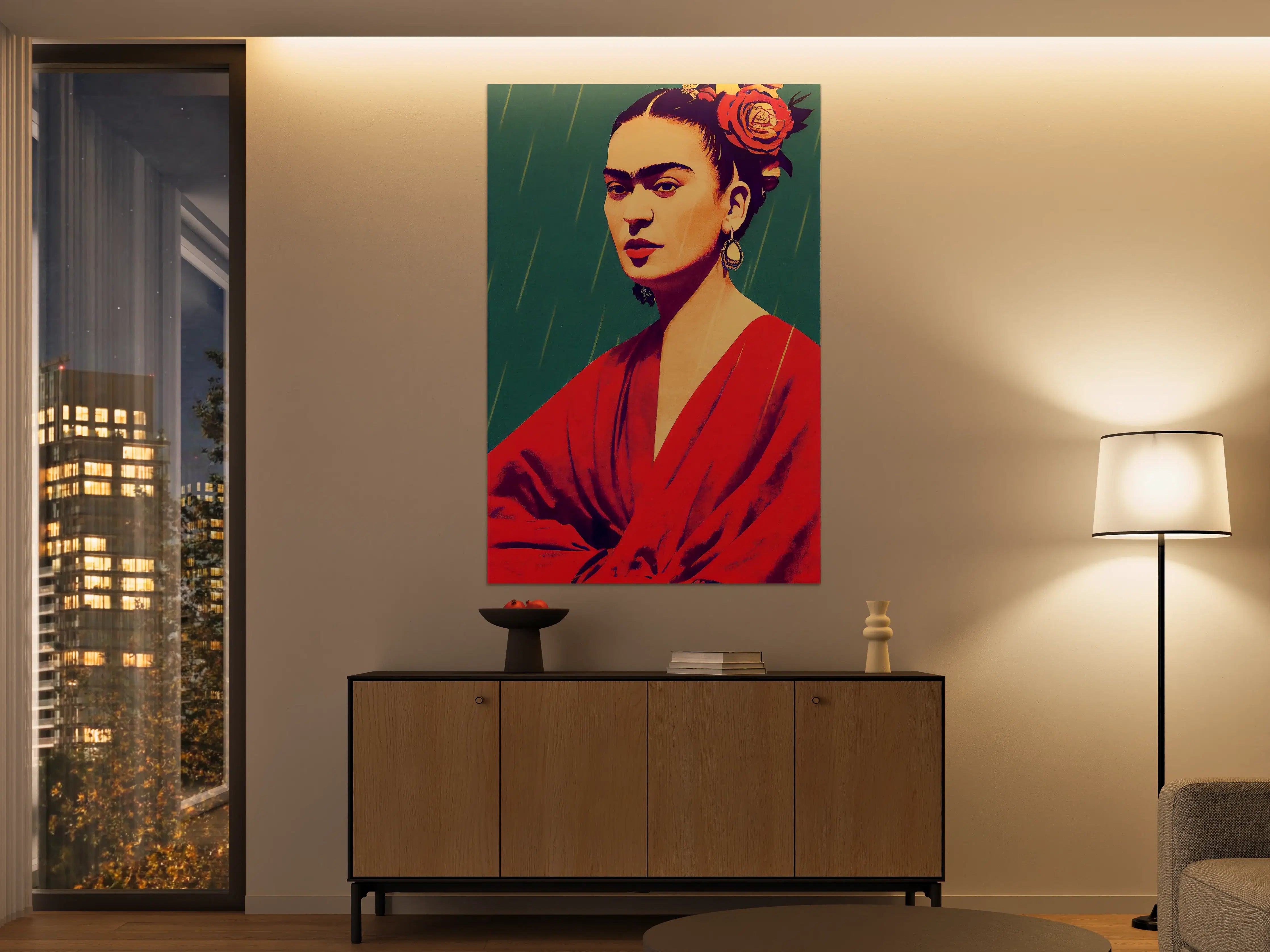 Große Wandbilder - Frida Kahlo Stil Porträt in lebendigen Farben