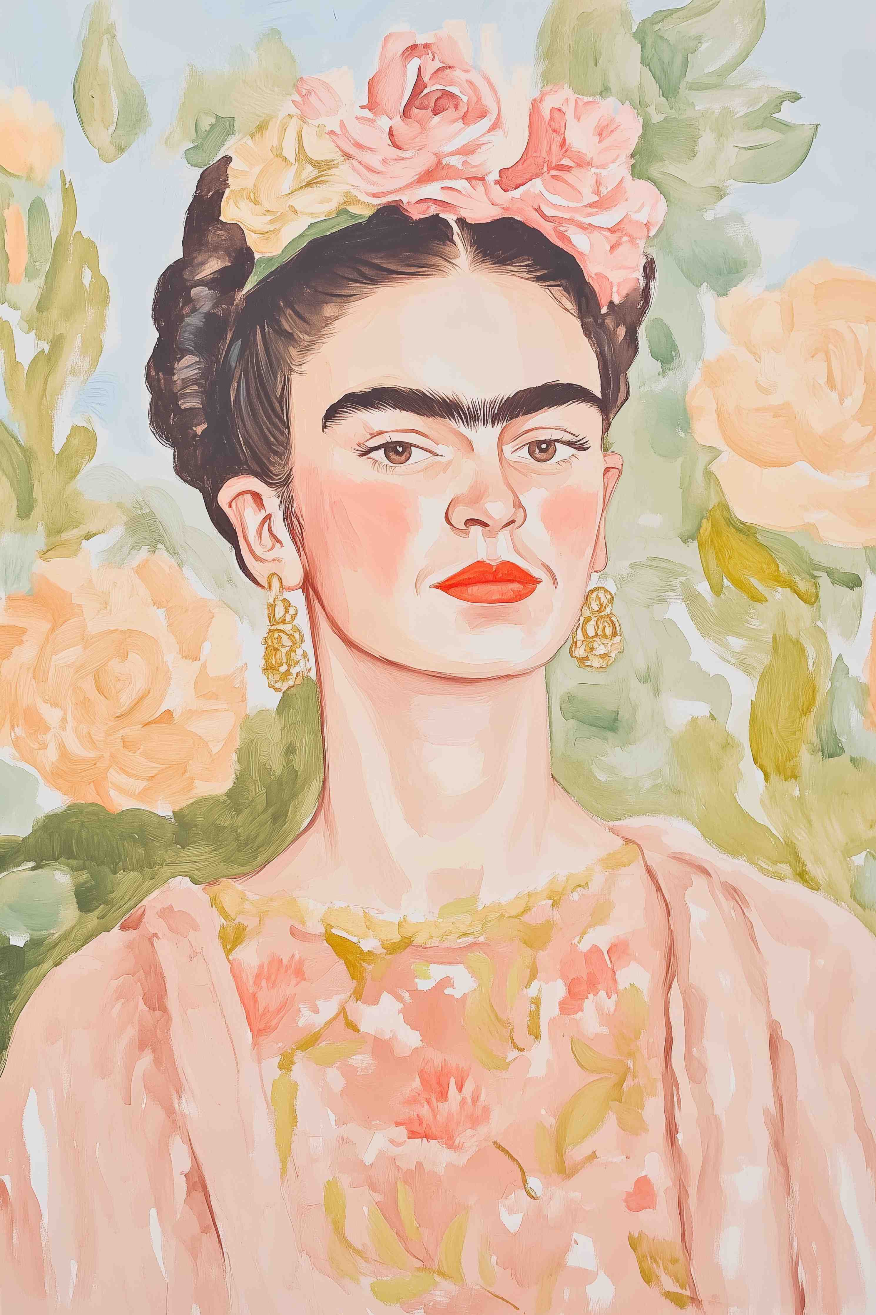 Große Wandbilder-Frida Kahlo inspiriertes Porträt mit Blumenkrönchen
