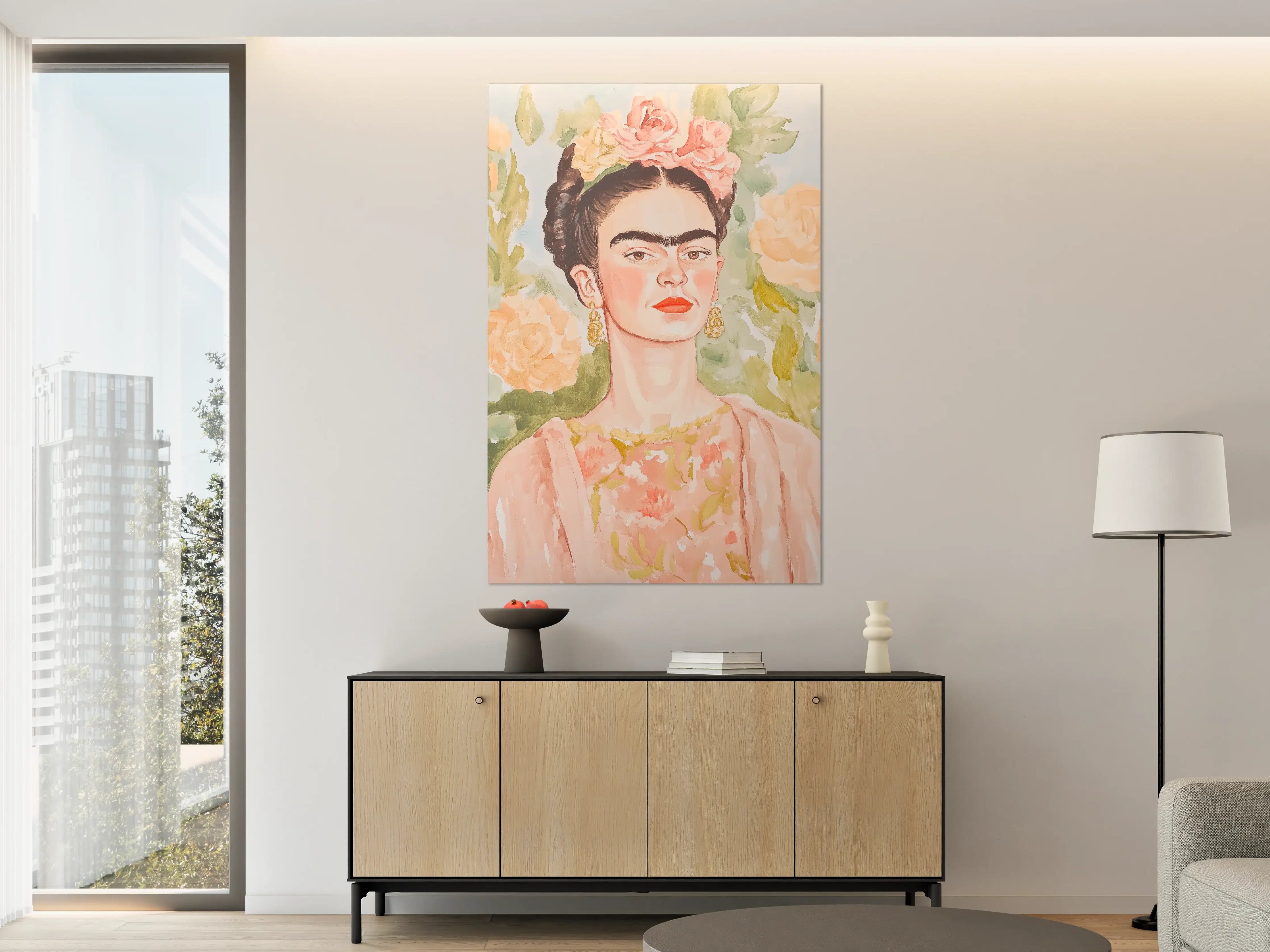 Große Wandbilder - Frida Kahlo inspiriertes Porträt mit Blumenkrönchen