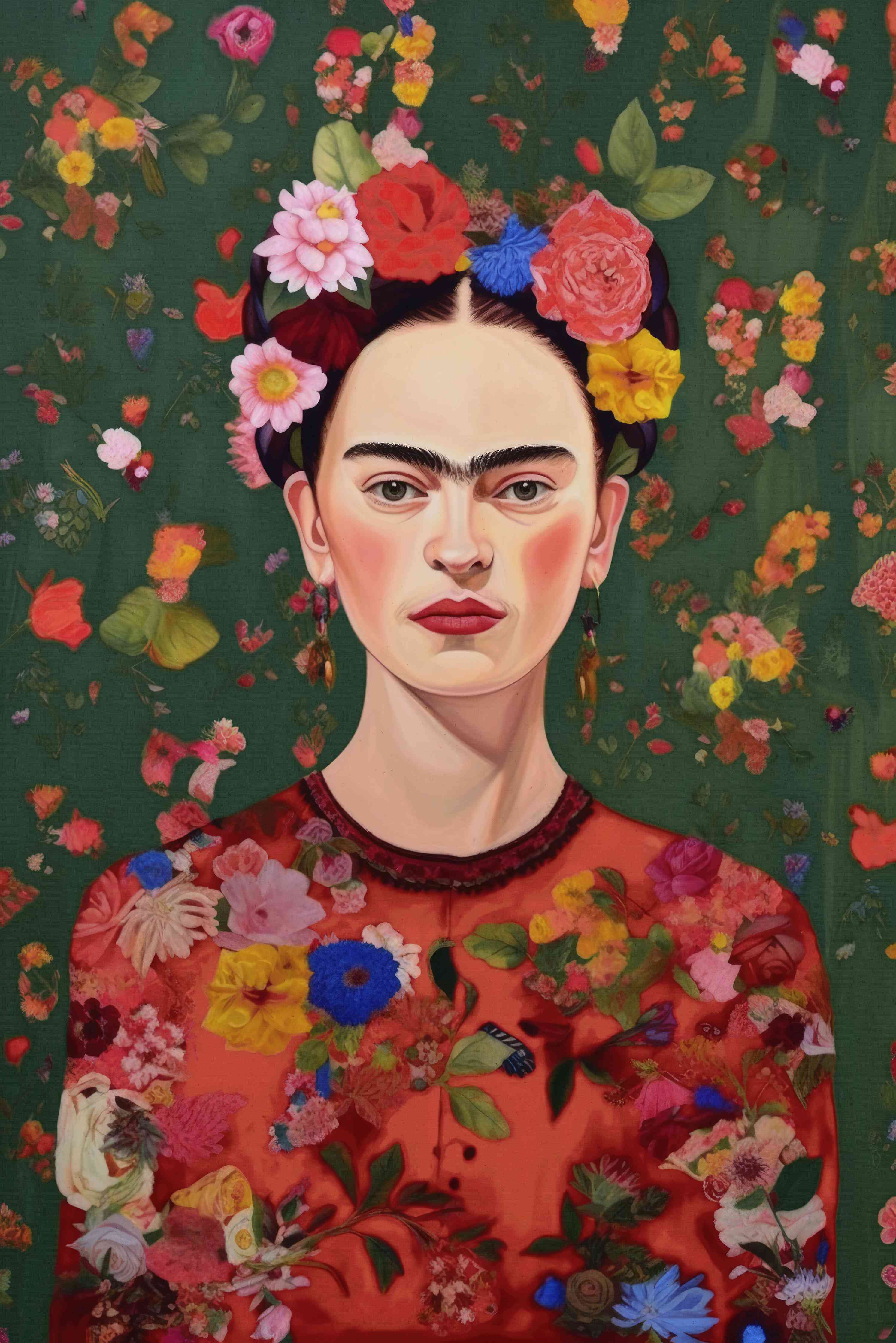 Große Wandbilder-Frida Kahlo inspiriertes Wandbild mit buntem Blumenkranz