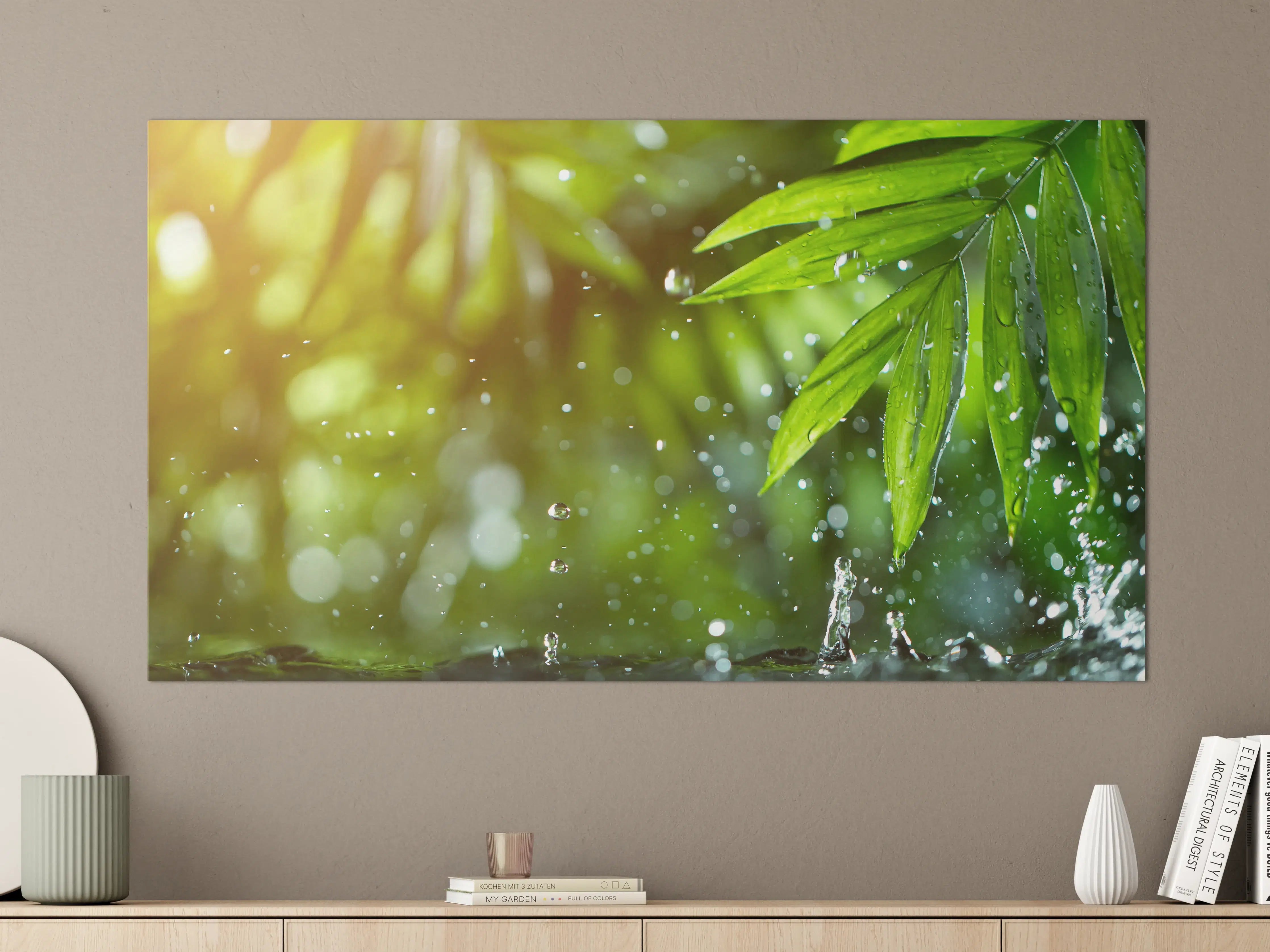 Große Wandbilder - Frische Blätter mit Wassertropfen
