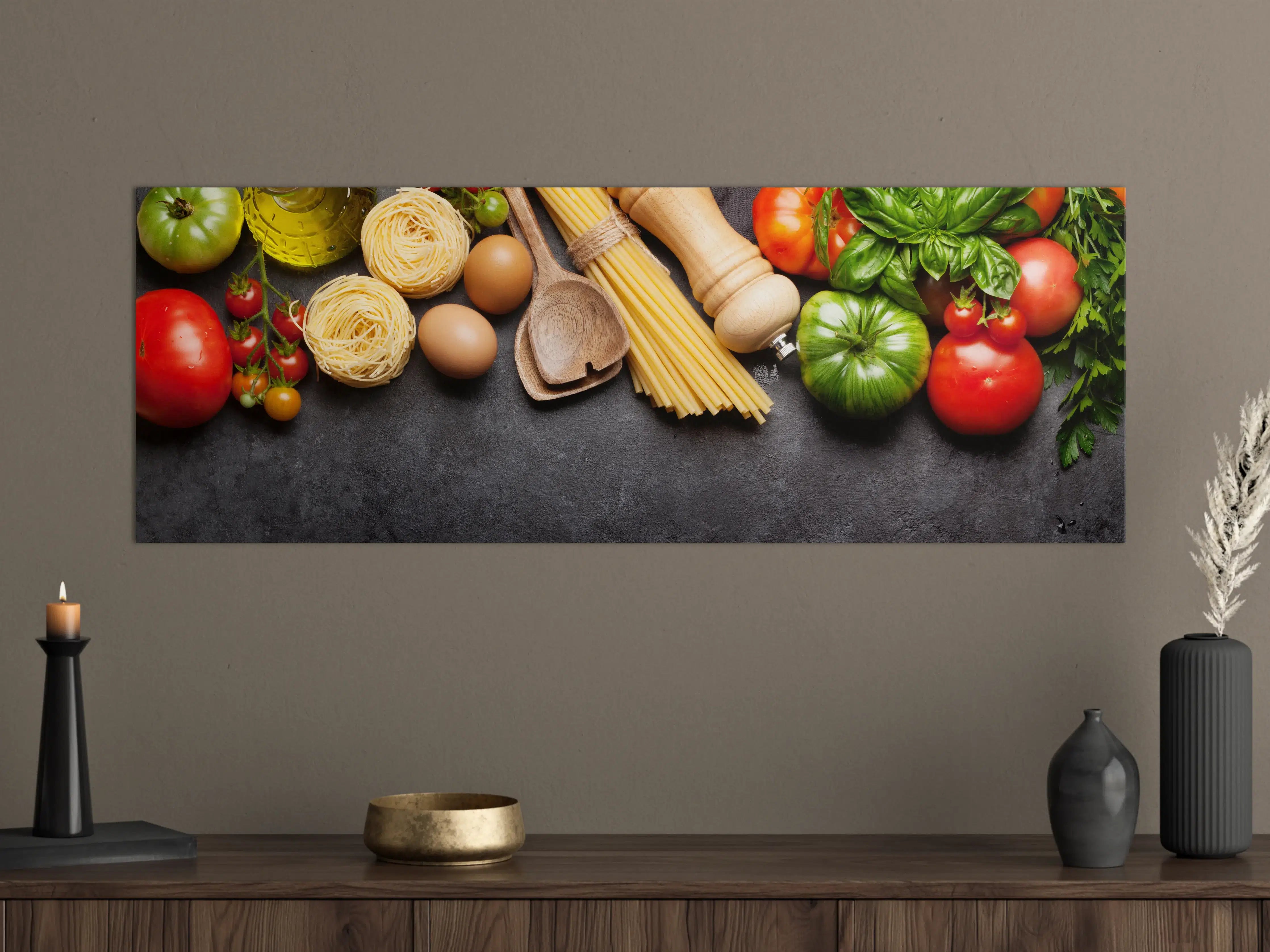 Große Wandbilder - Frische Einkaufsliste mit Pasta und Gemüse