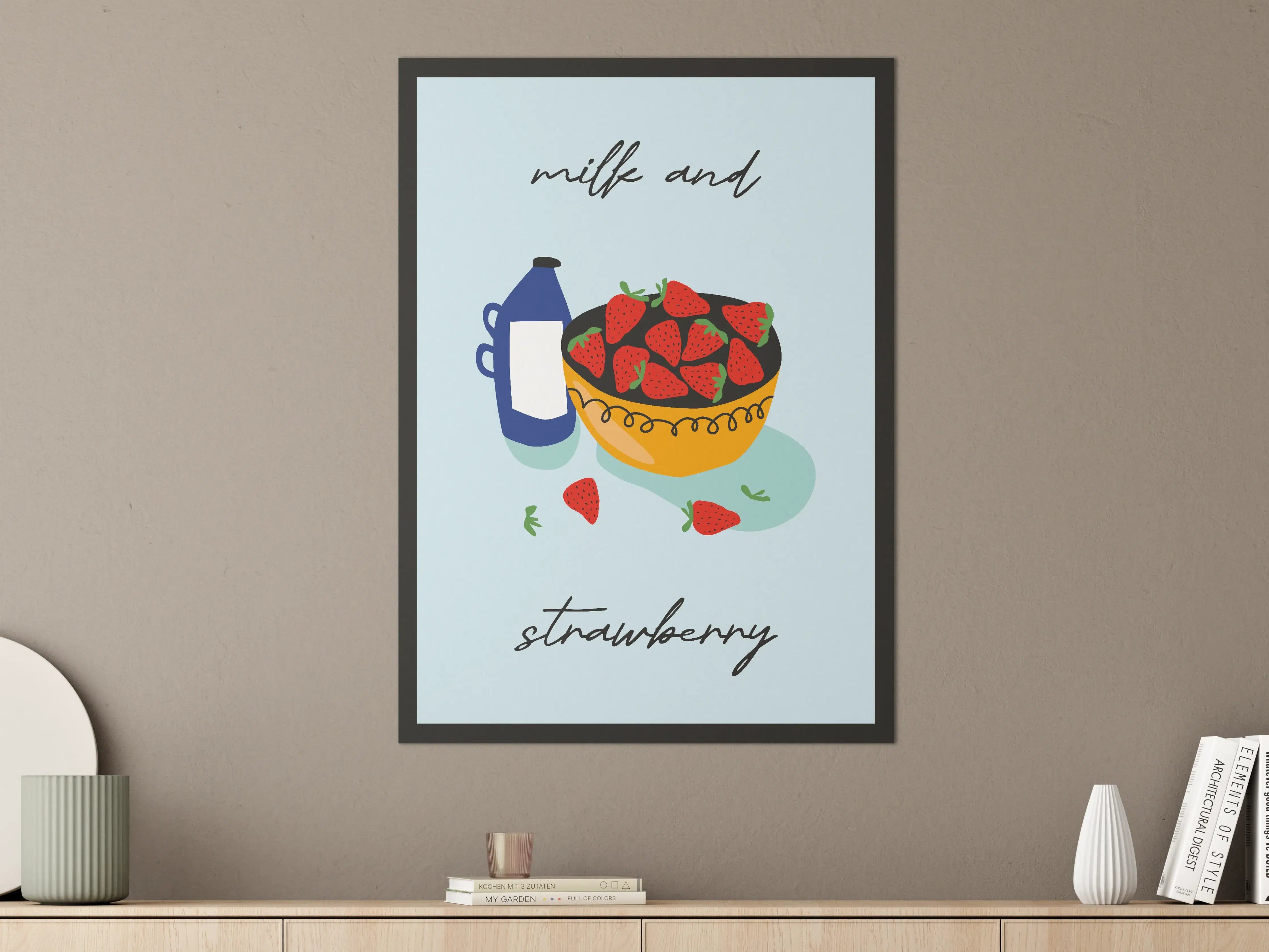 Große Wandbilder - Frische Erdbeeren und Milch
