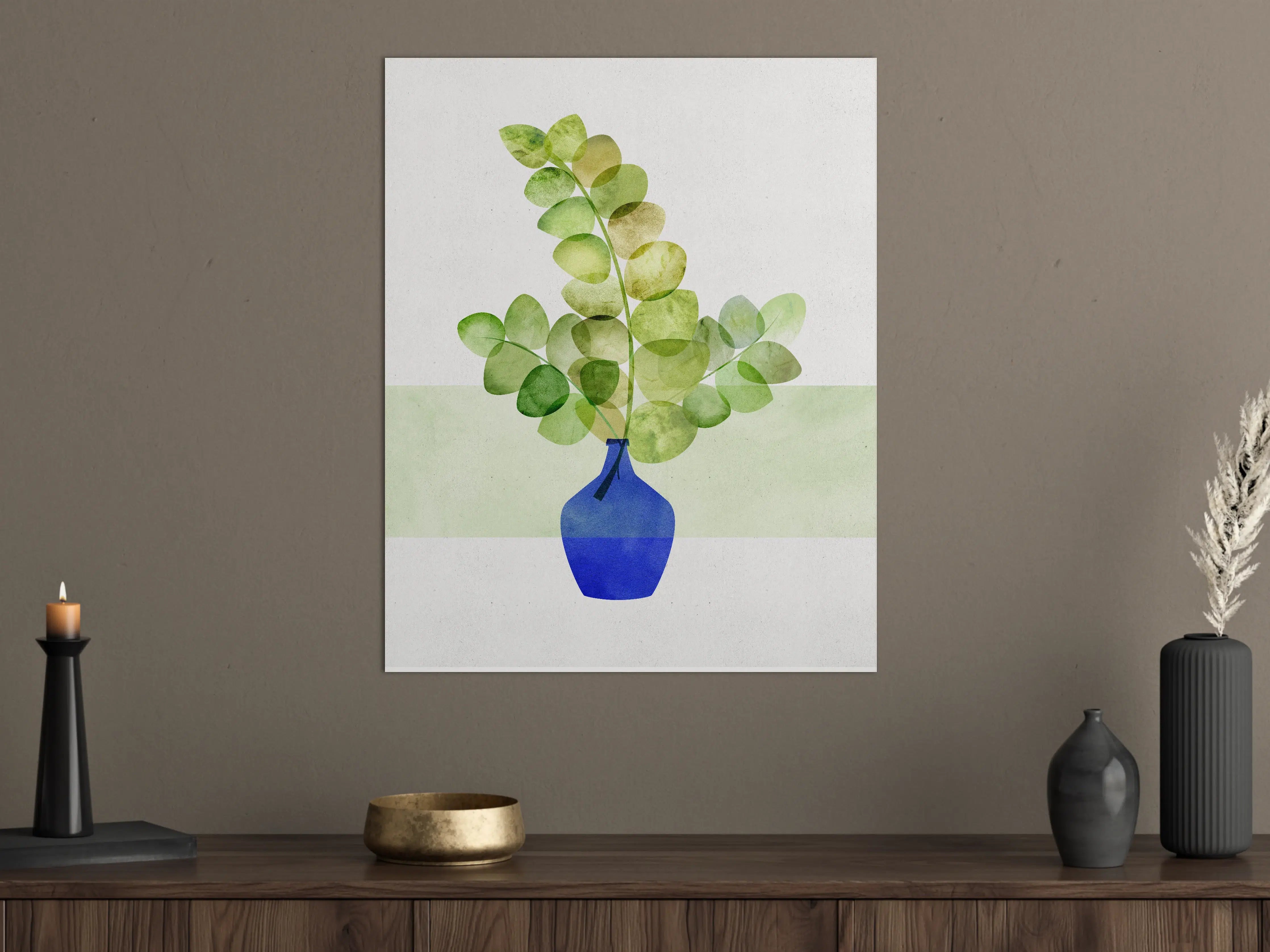 Große Wandbilder - Frische Eukalyptuszweige in blauer Vase