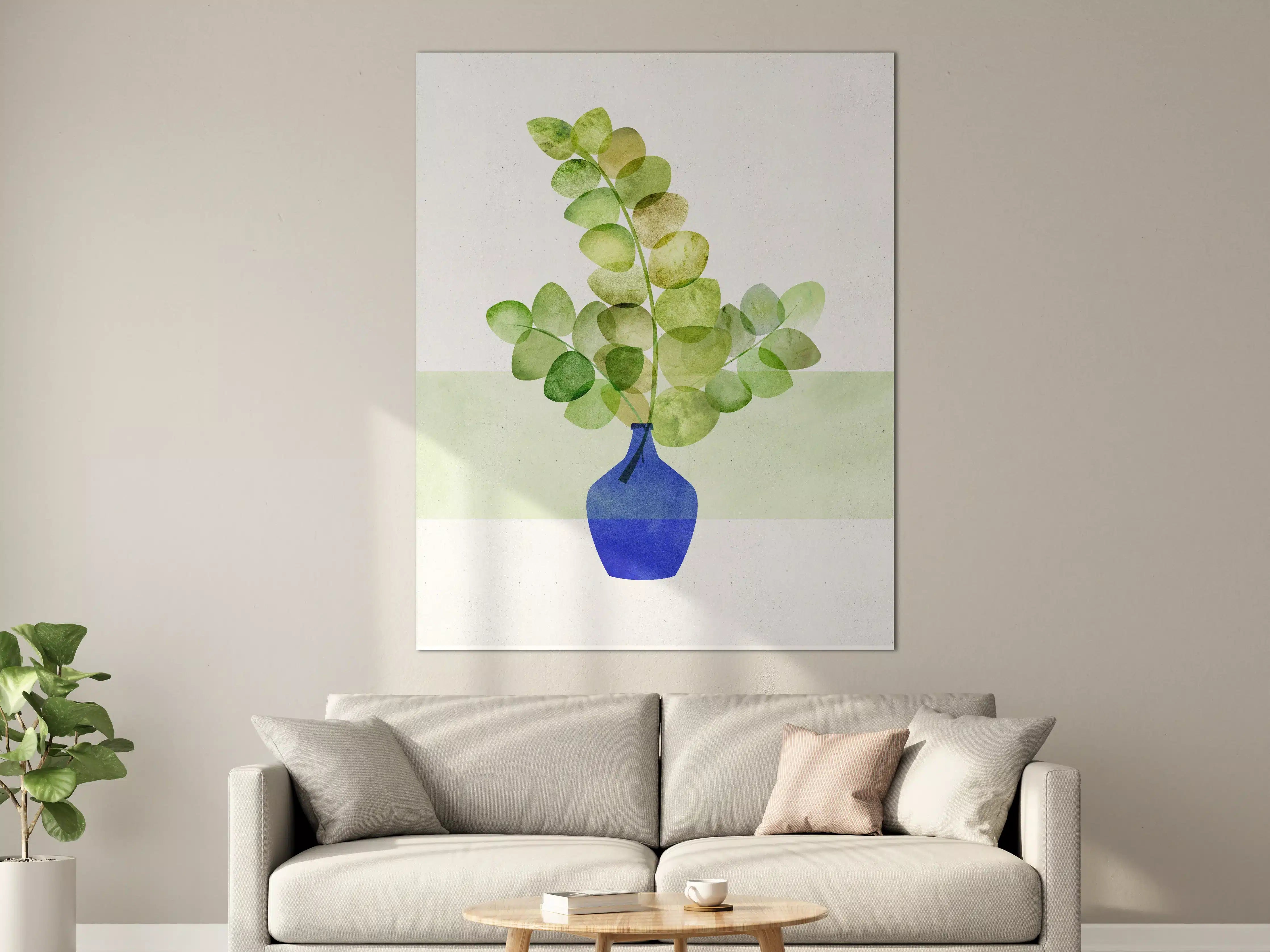 Große Wandbilder - Frische Eukalyptuszweige in blauer Vase