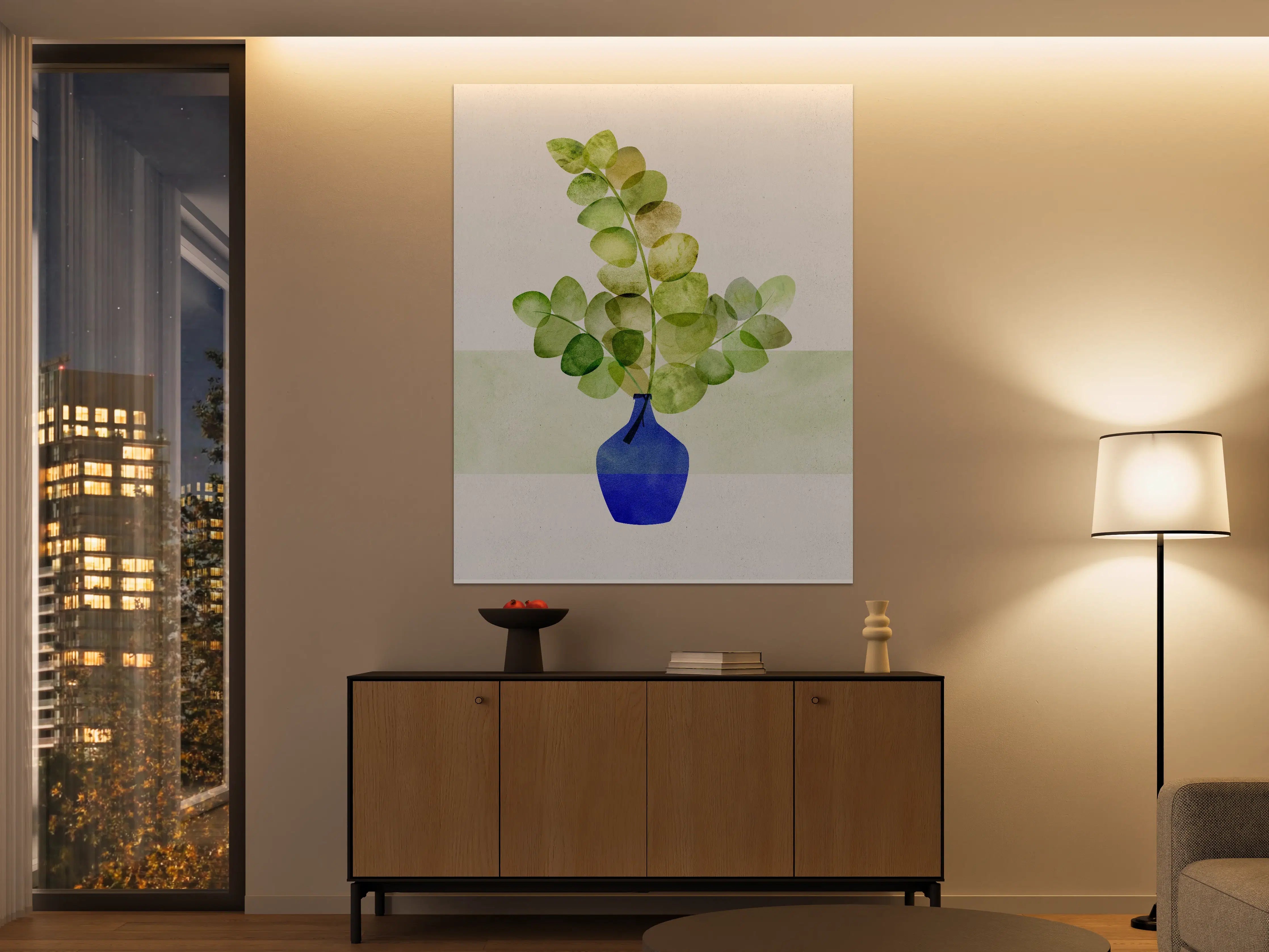 Große Wandbilder - Frische Eukalyptuszweige in blauer Vase