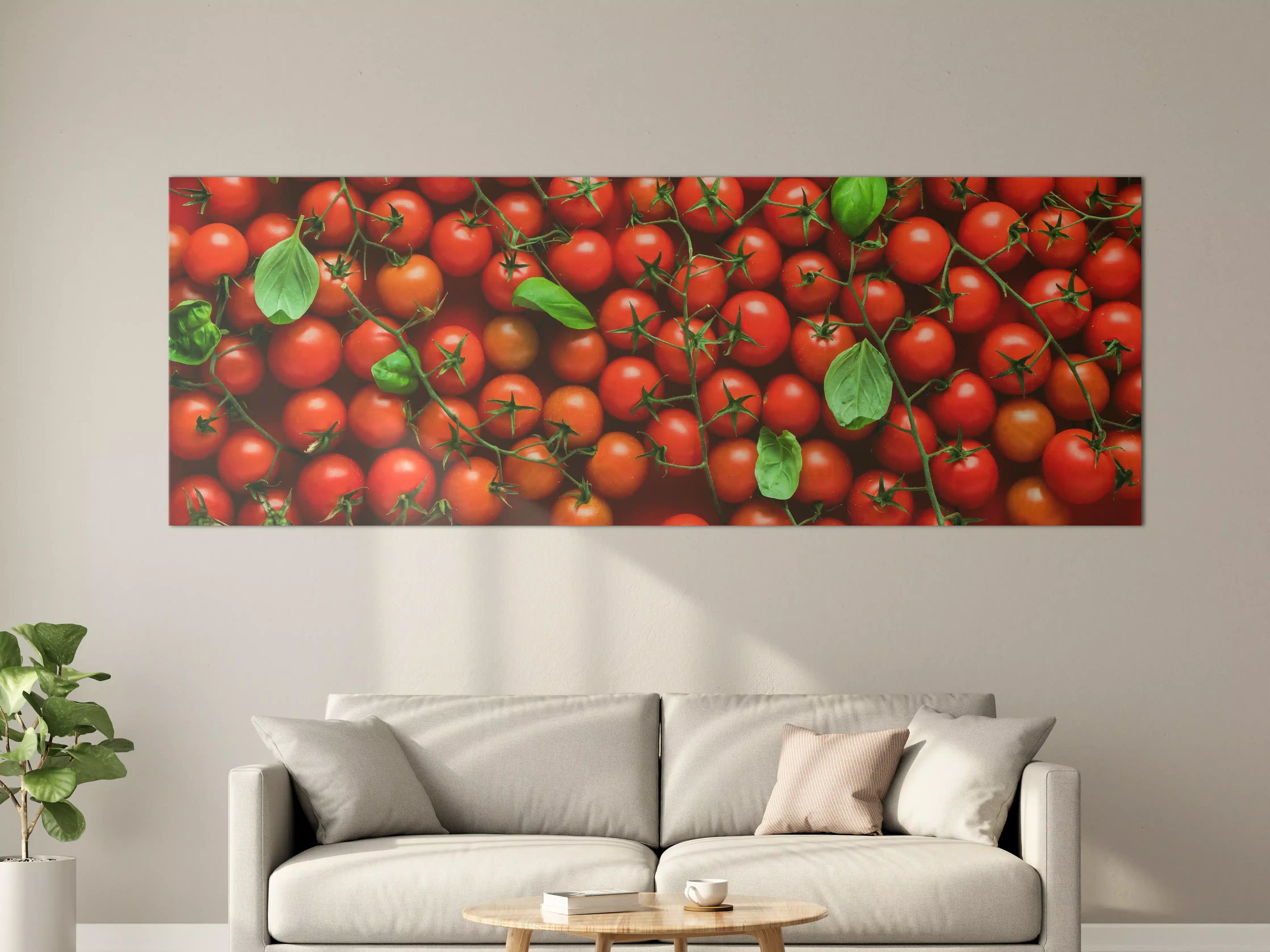 Große Wandbilder - Frische rote Tomaten mit grünen Blättern