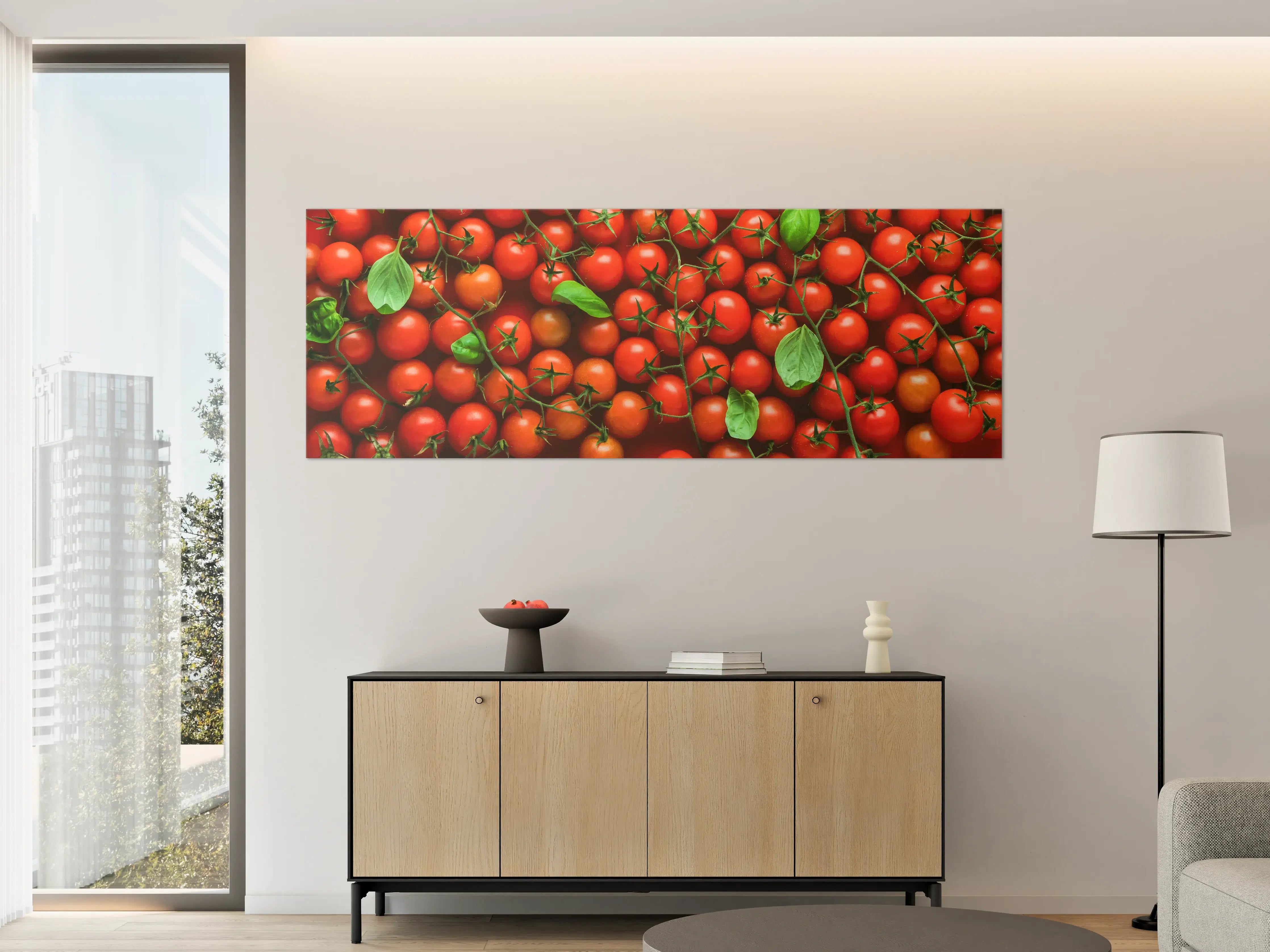 Große Wandbilder - Frische rote Tomaten mit grünen Blättern