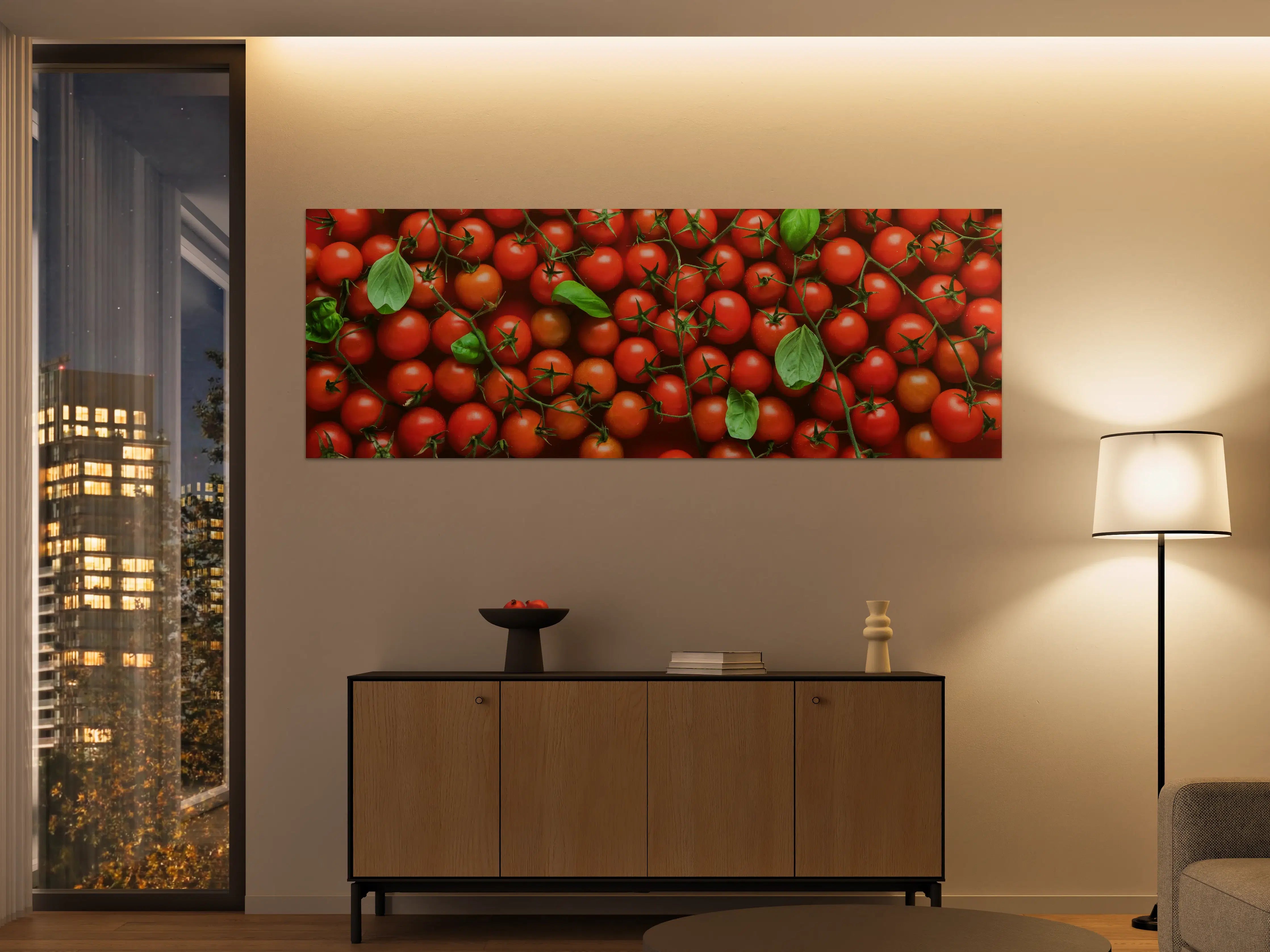 Große Wandbilder - Frische rote Tomaten mit grünen Blättern