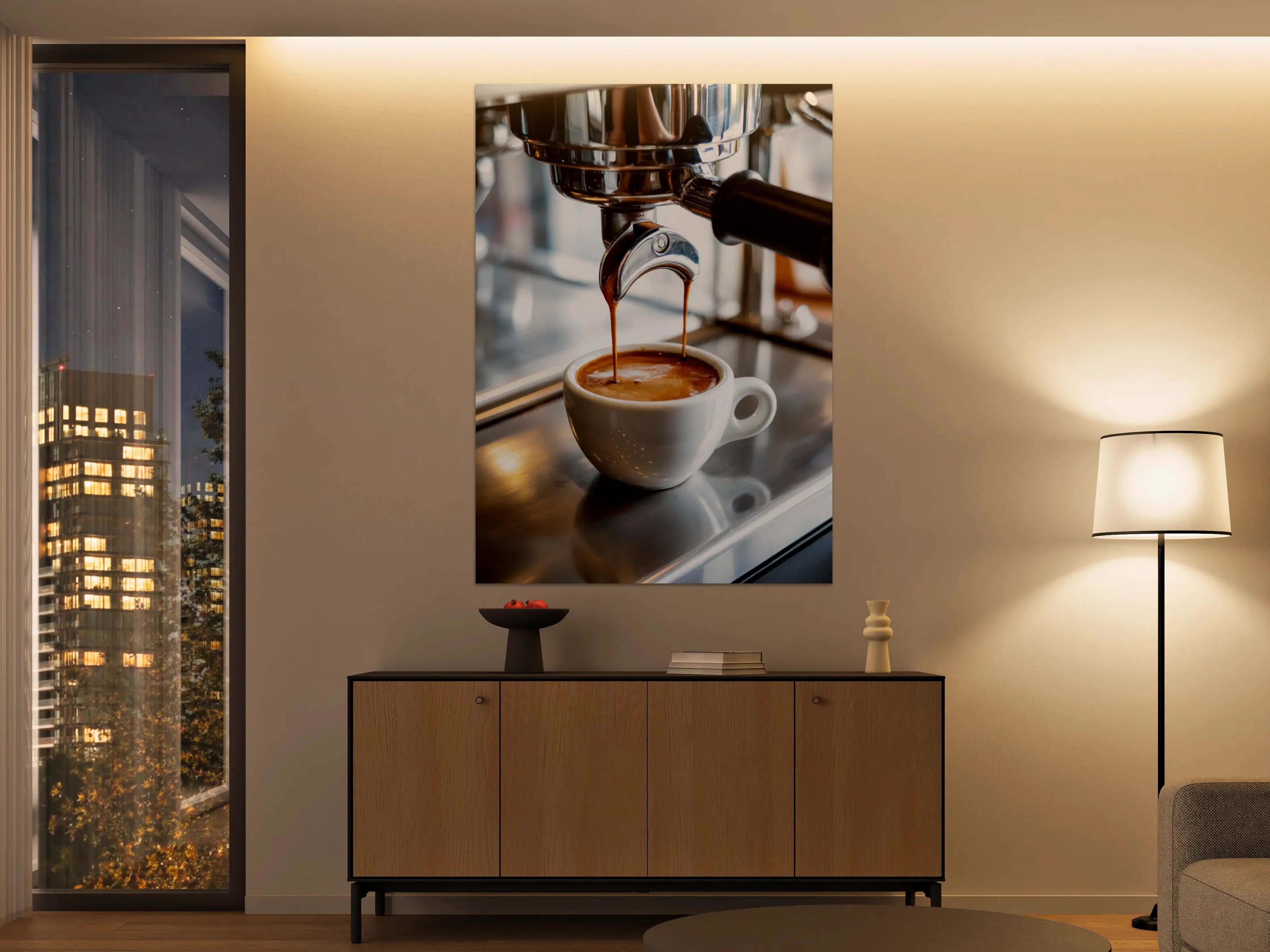 Große Wandbilder - Frischer Espressoauszug mit Kaffeebohnenoptik