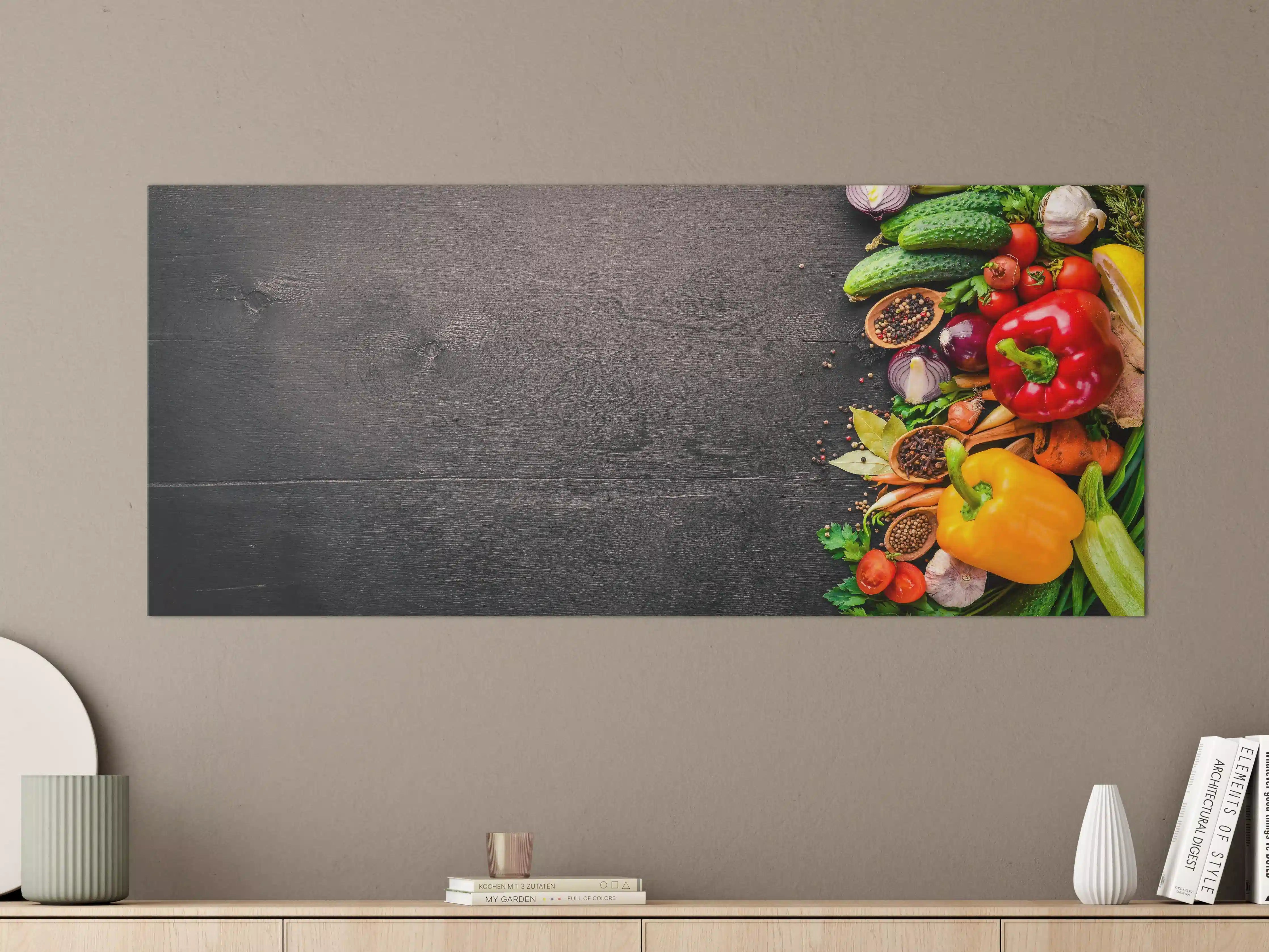 Große Wandbilder - Frisches Gemüse auf hölzernen Kreidetafel
