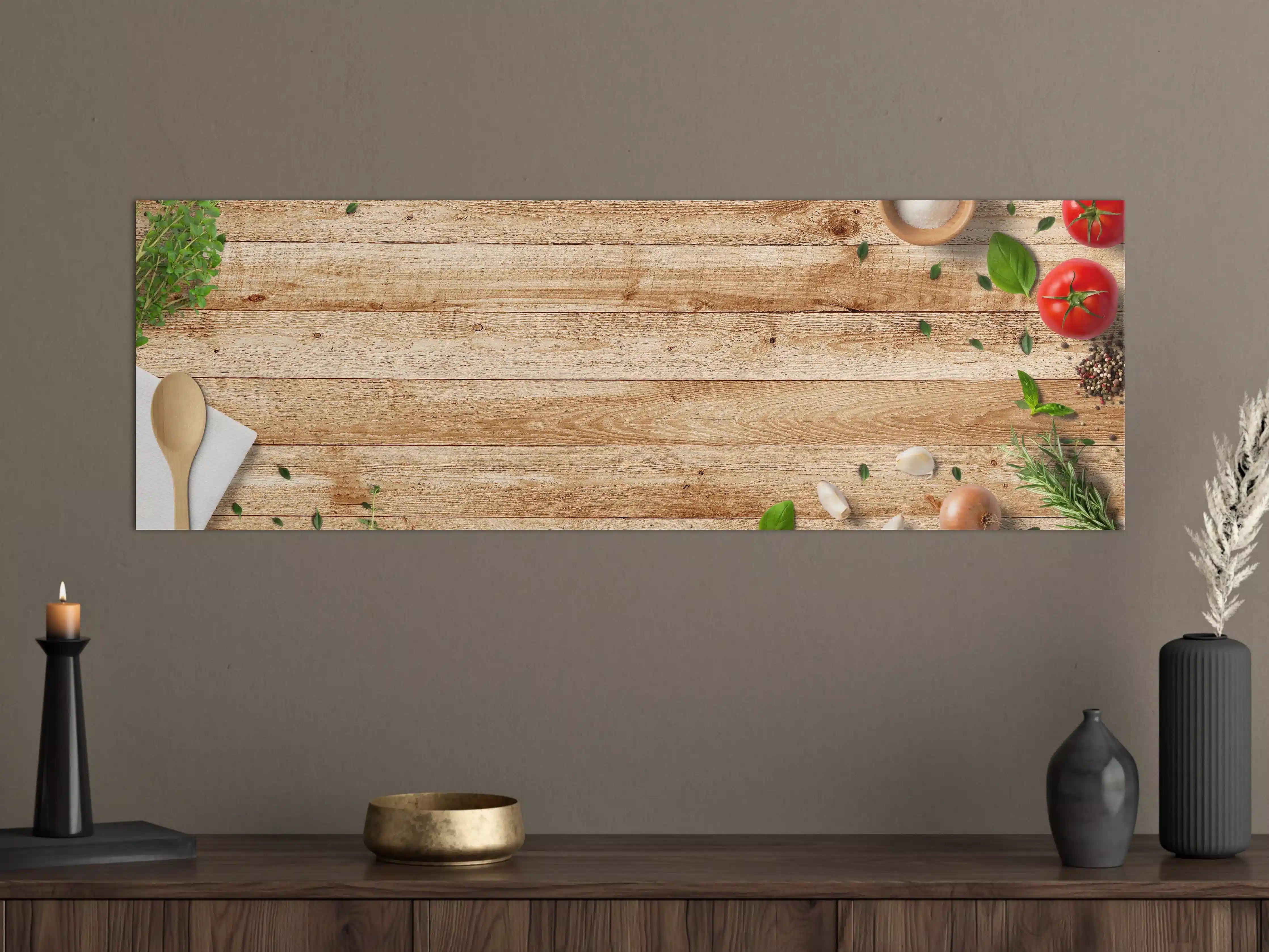 Große Wandbilder - Frisches Küchenbild mit Tomaten, Knoblauch und Gewürzen