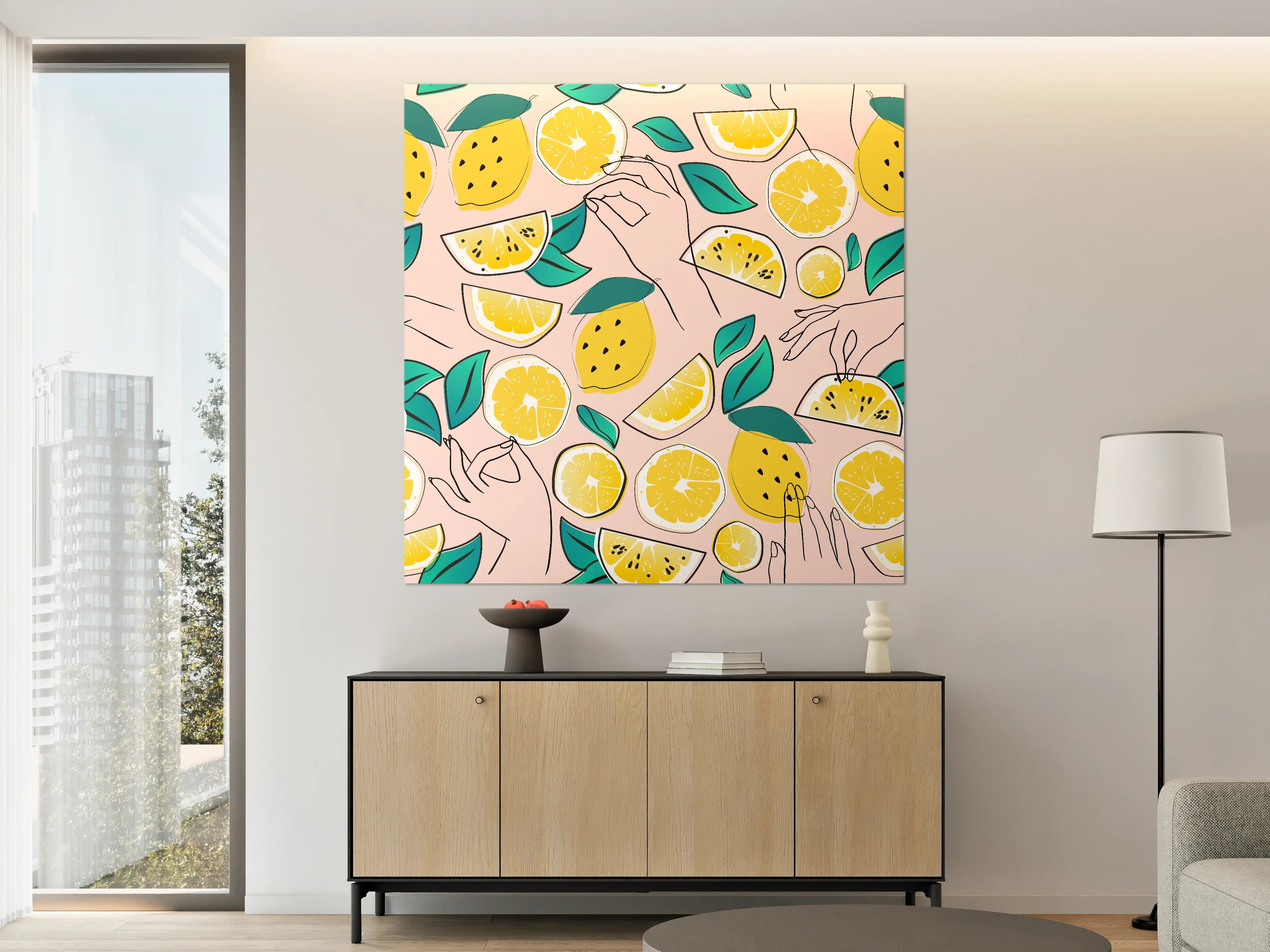 Große Wandbilder - Frisches Zitronen-Design mit Blättern