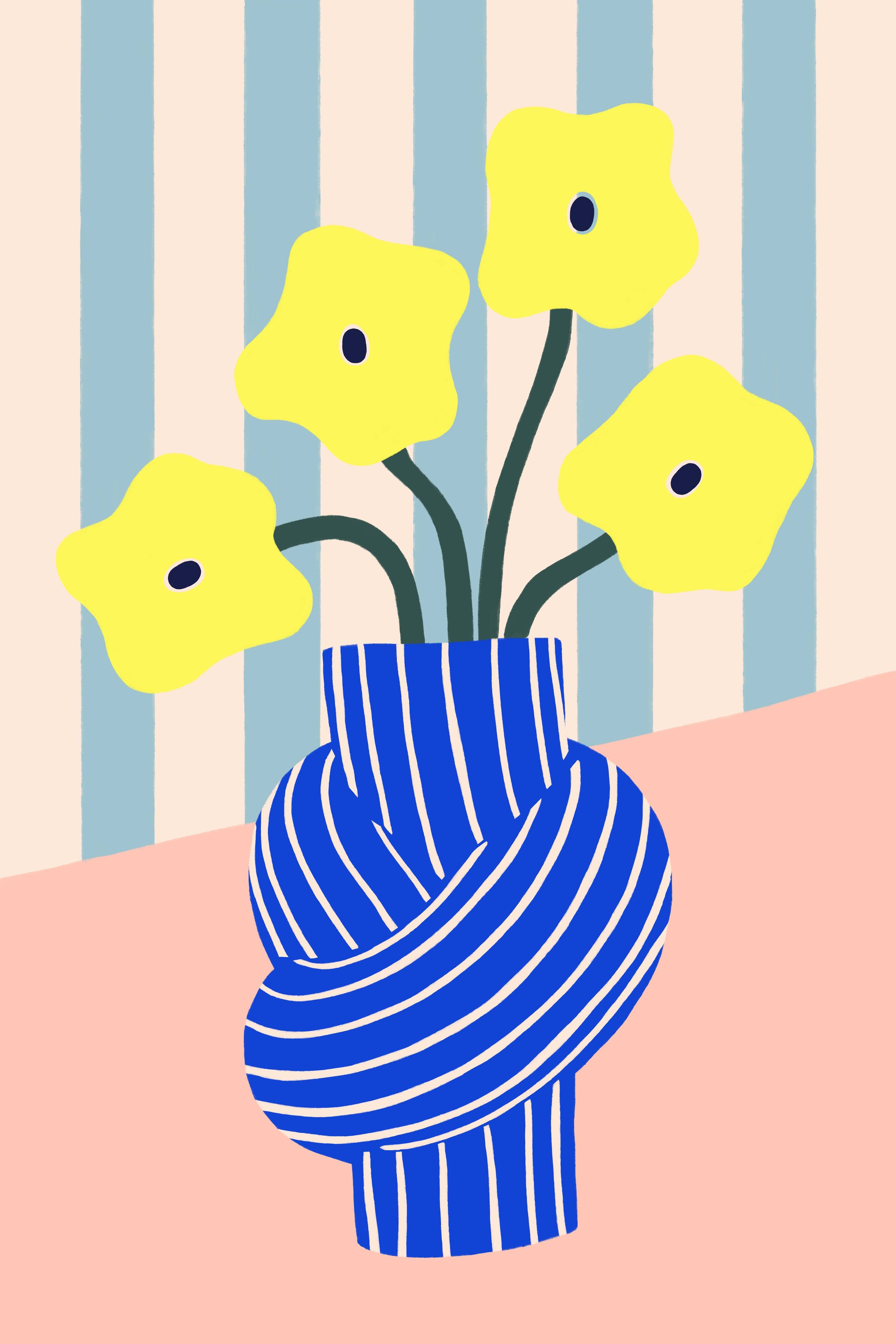 Große Wandbilder-Fröhliche Blumen im bunten Keramikvase