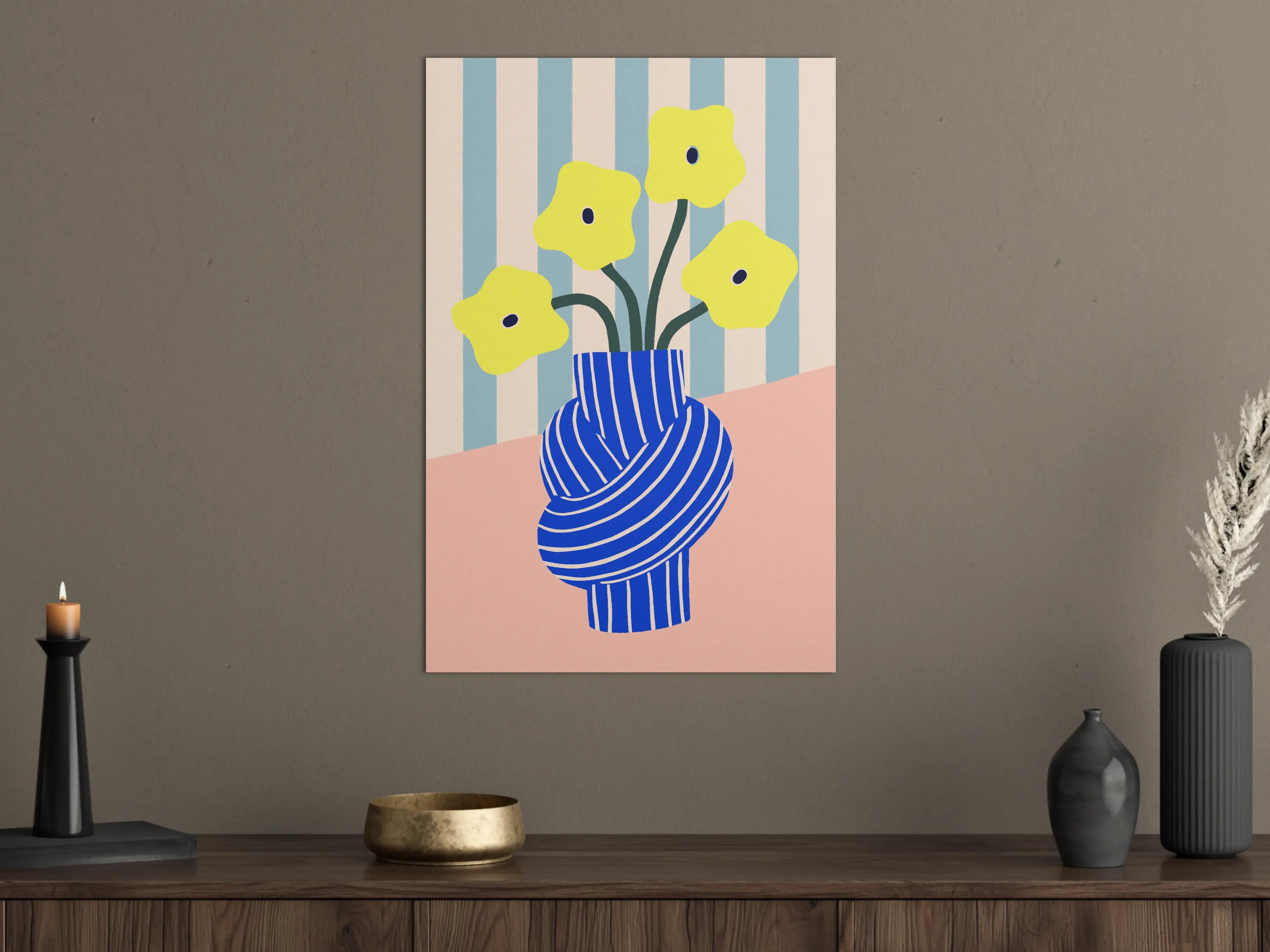 Große Wandbilder - Fröhliche Blumen im bunten Keramikvase