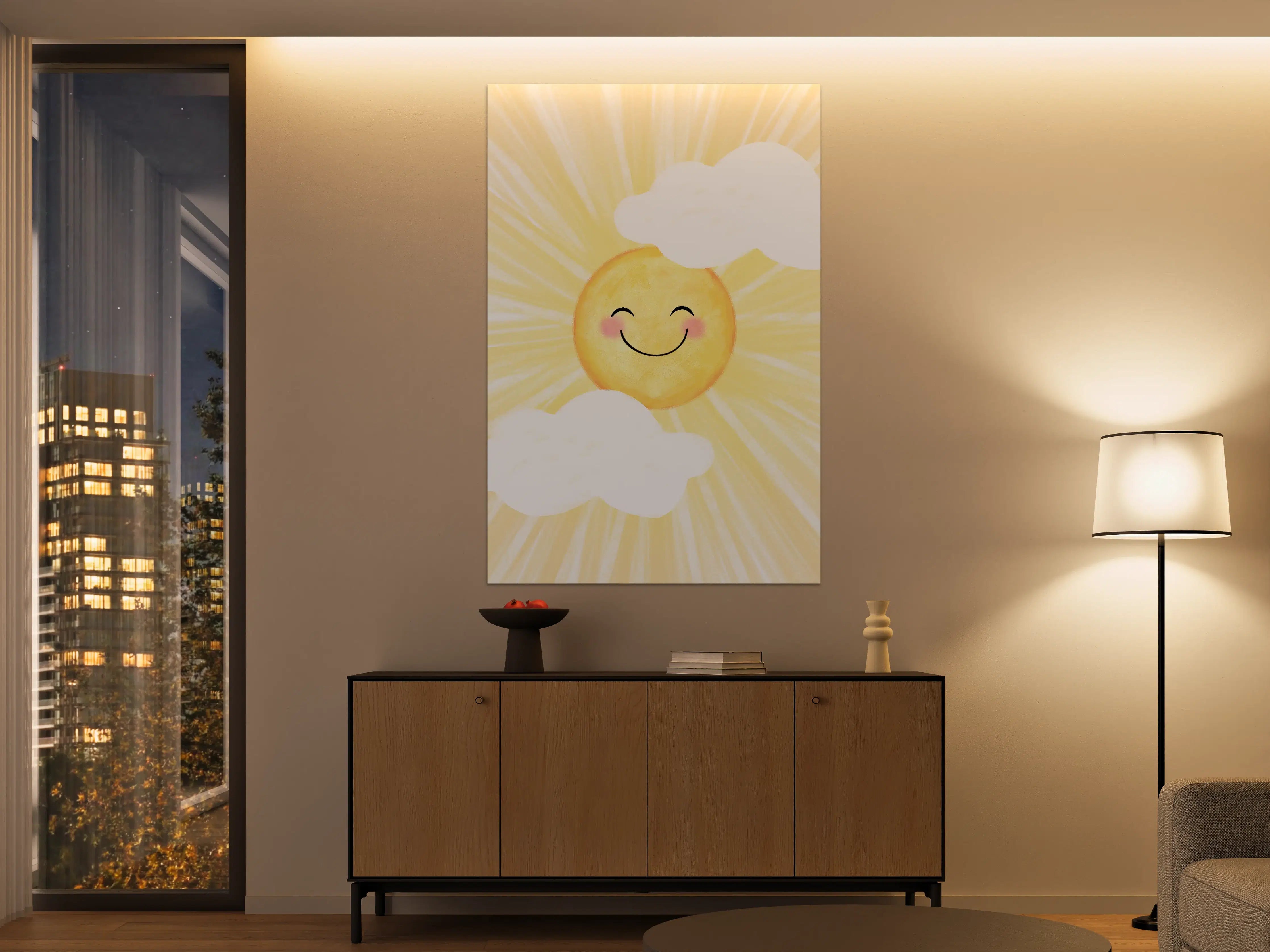 Große Wandbilder - Fröhliche Sonne mit Wolken