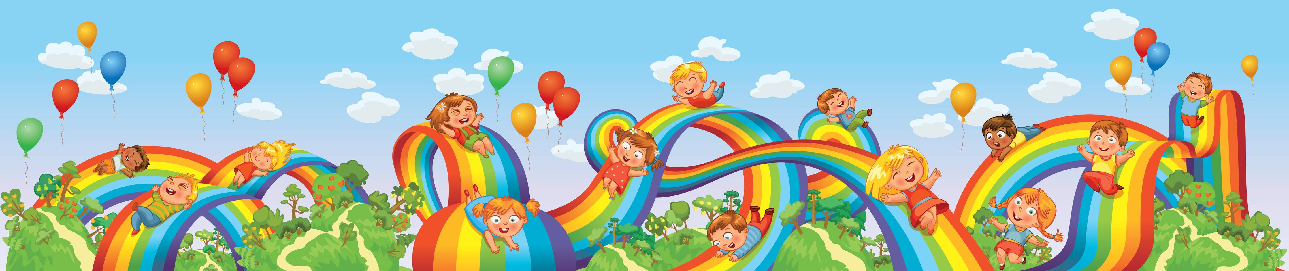 Große Wandbilder-Fröhlicher Regenbogen-Hügel mit Kinderfieber