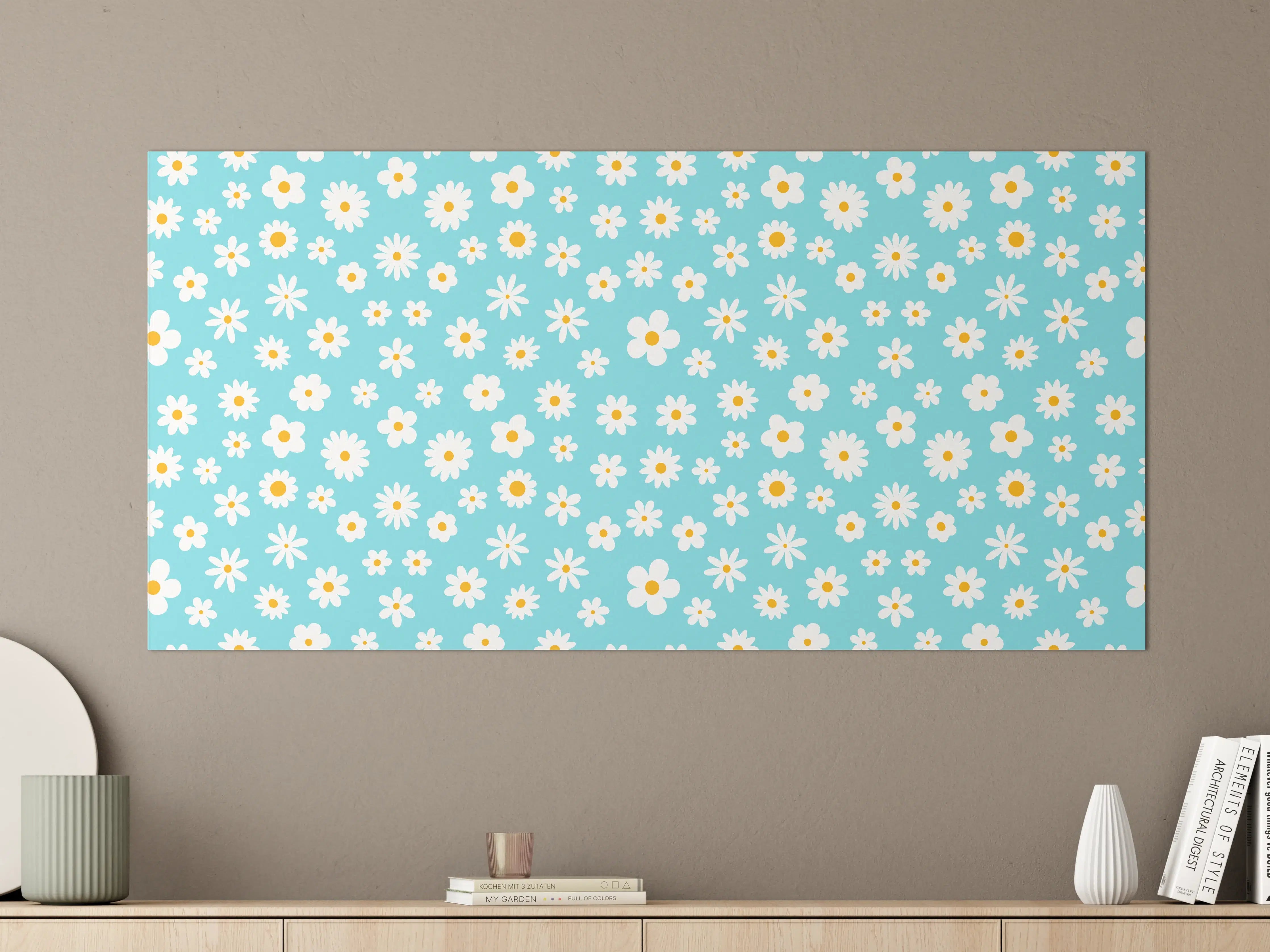 Große Wandbilder - Fröhliches Blumendesign in Hellblau