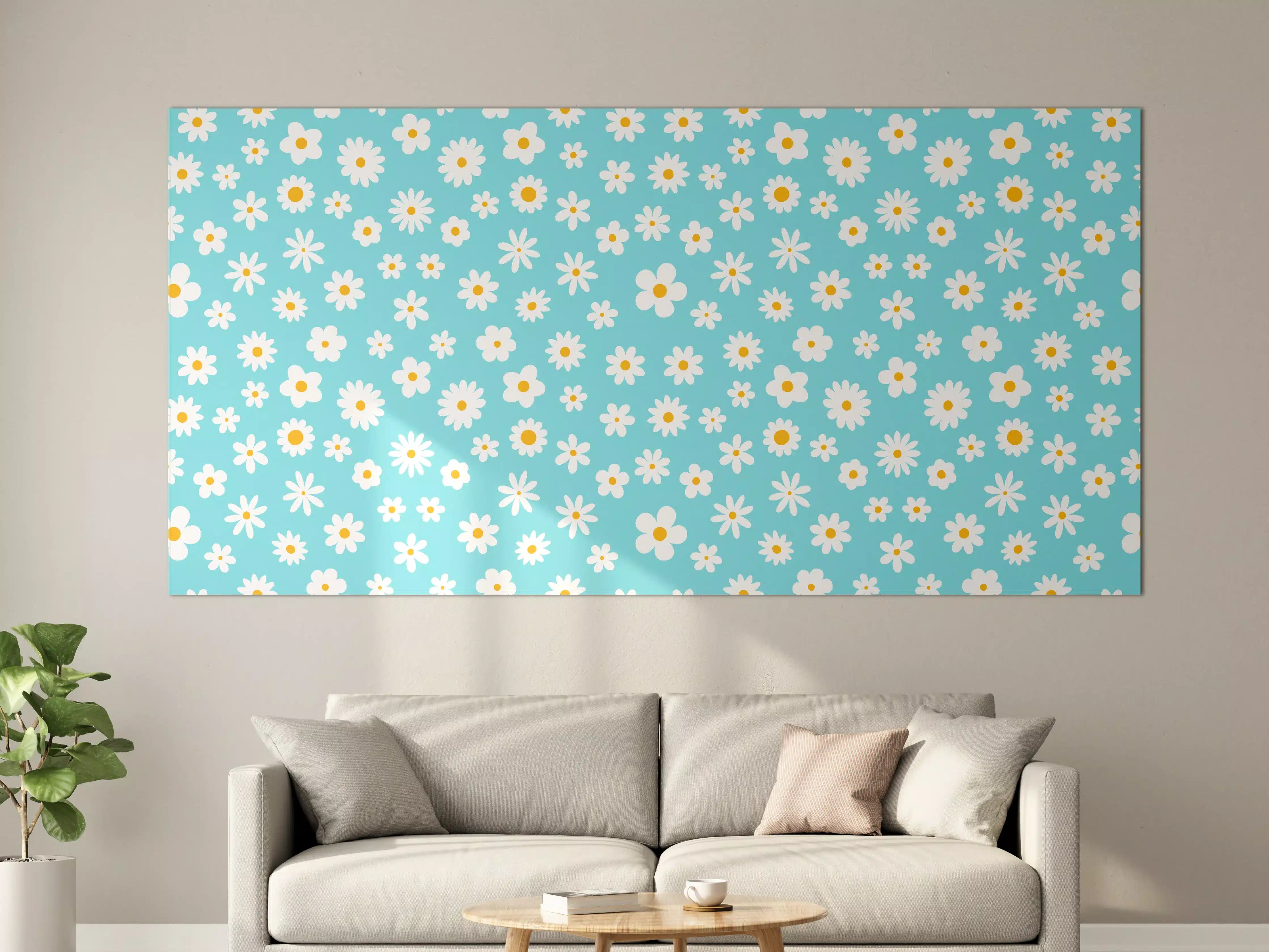 Große Wandbilder - Fröhliches Blumendesign in Hellblau
