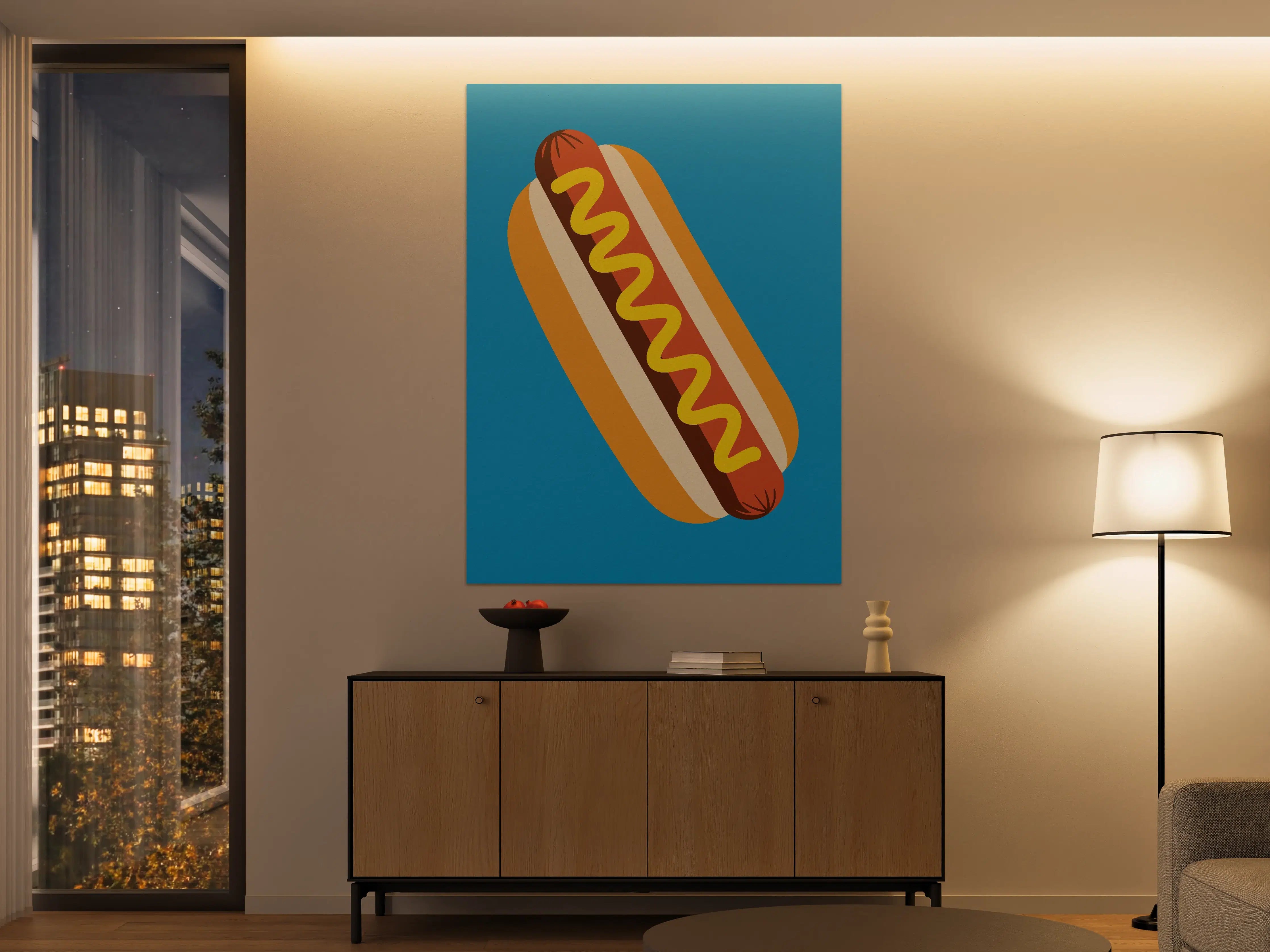 Große Wandbilder - Fröhliches Hotdog-Design in Pop-Art-Stil