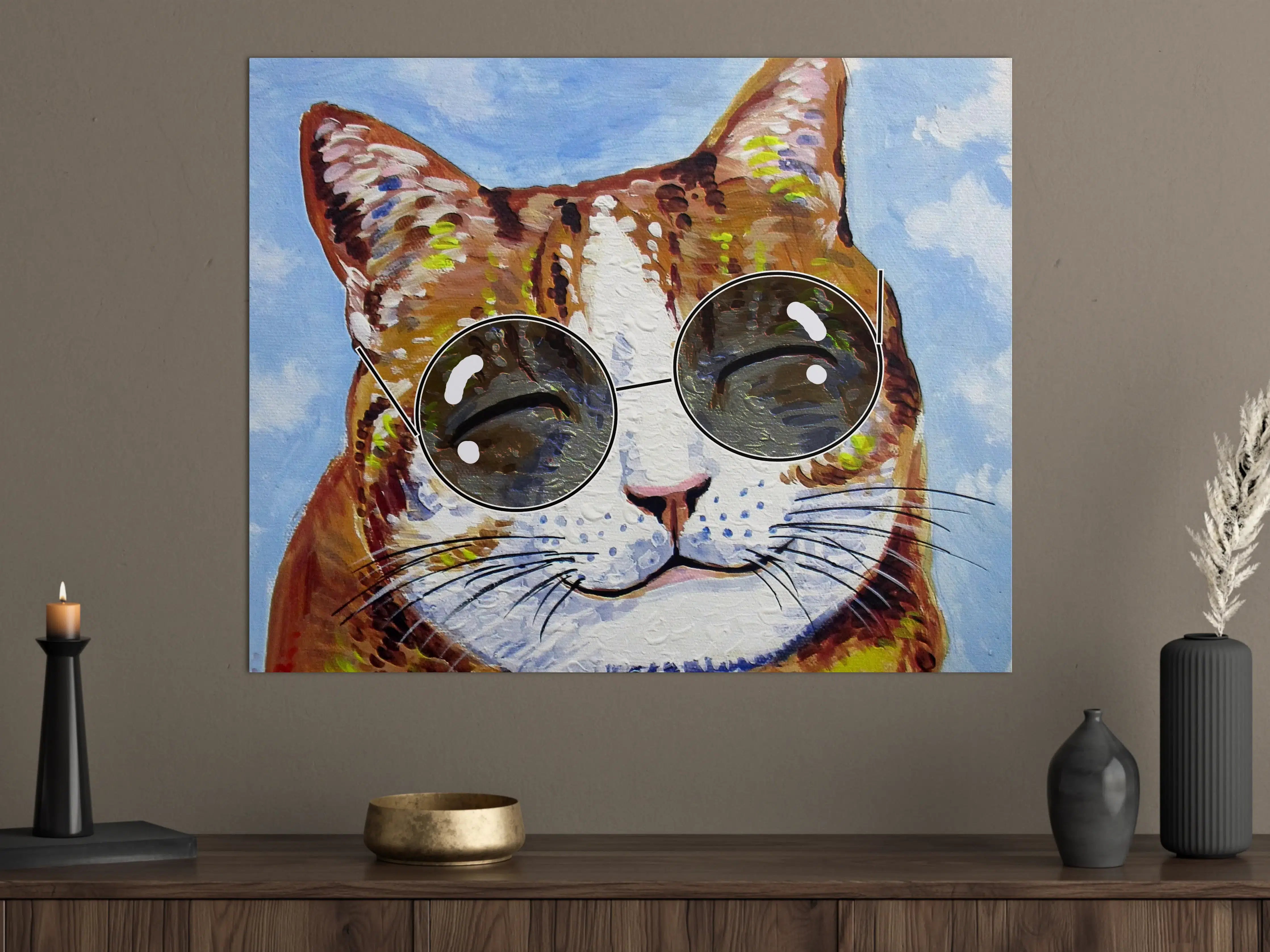 Große Wandbilder - Fröhliches Katzen-Porträt mit Sonnenbrille