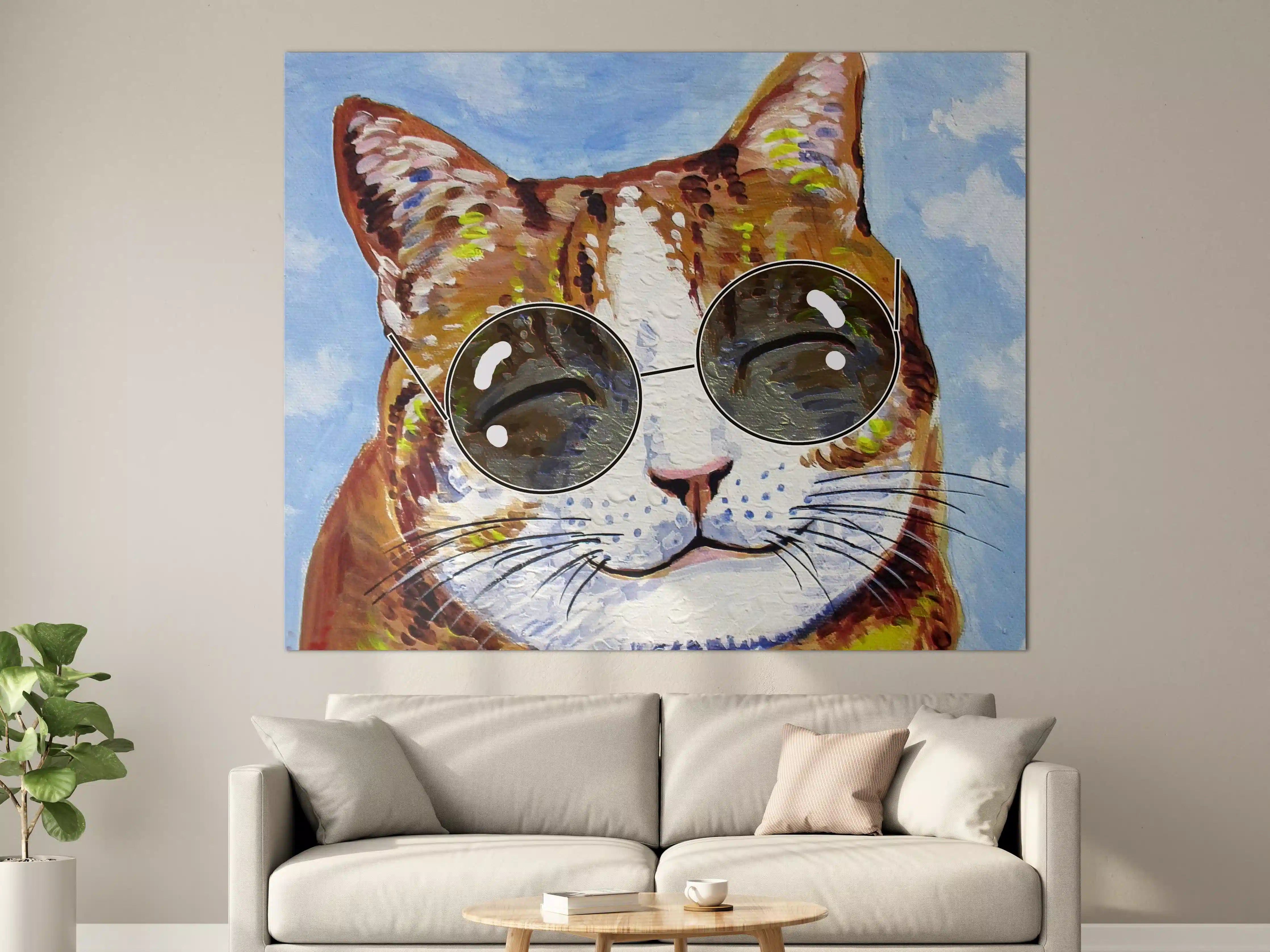 Große Wandbilder - Fröhliches Katzen-Porträt mit Sonnenbrille