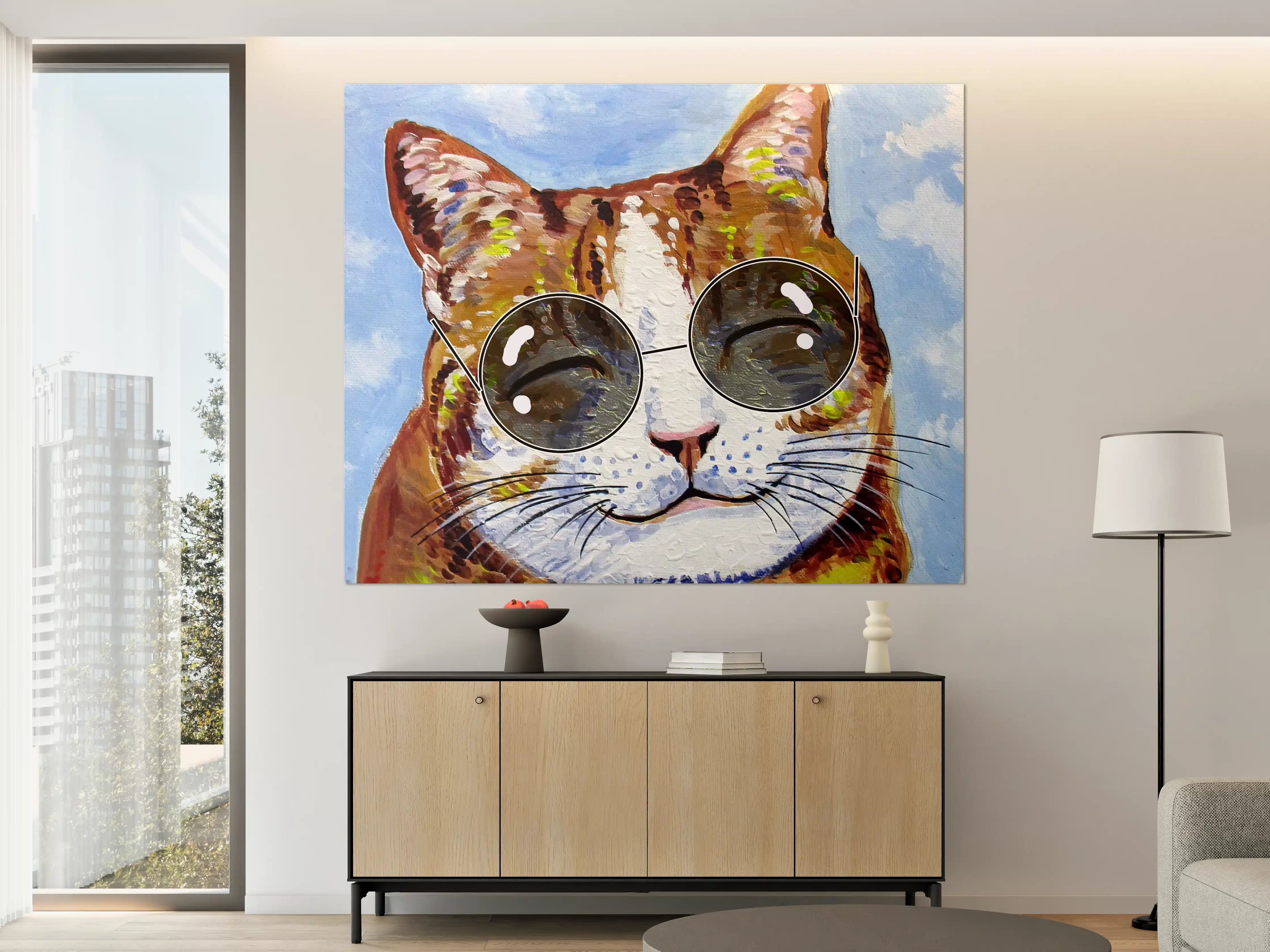 Große Wandbilder - Fröhliches Katzen-Porträt mit Sonnenbrille