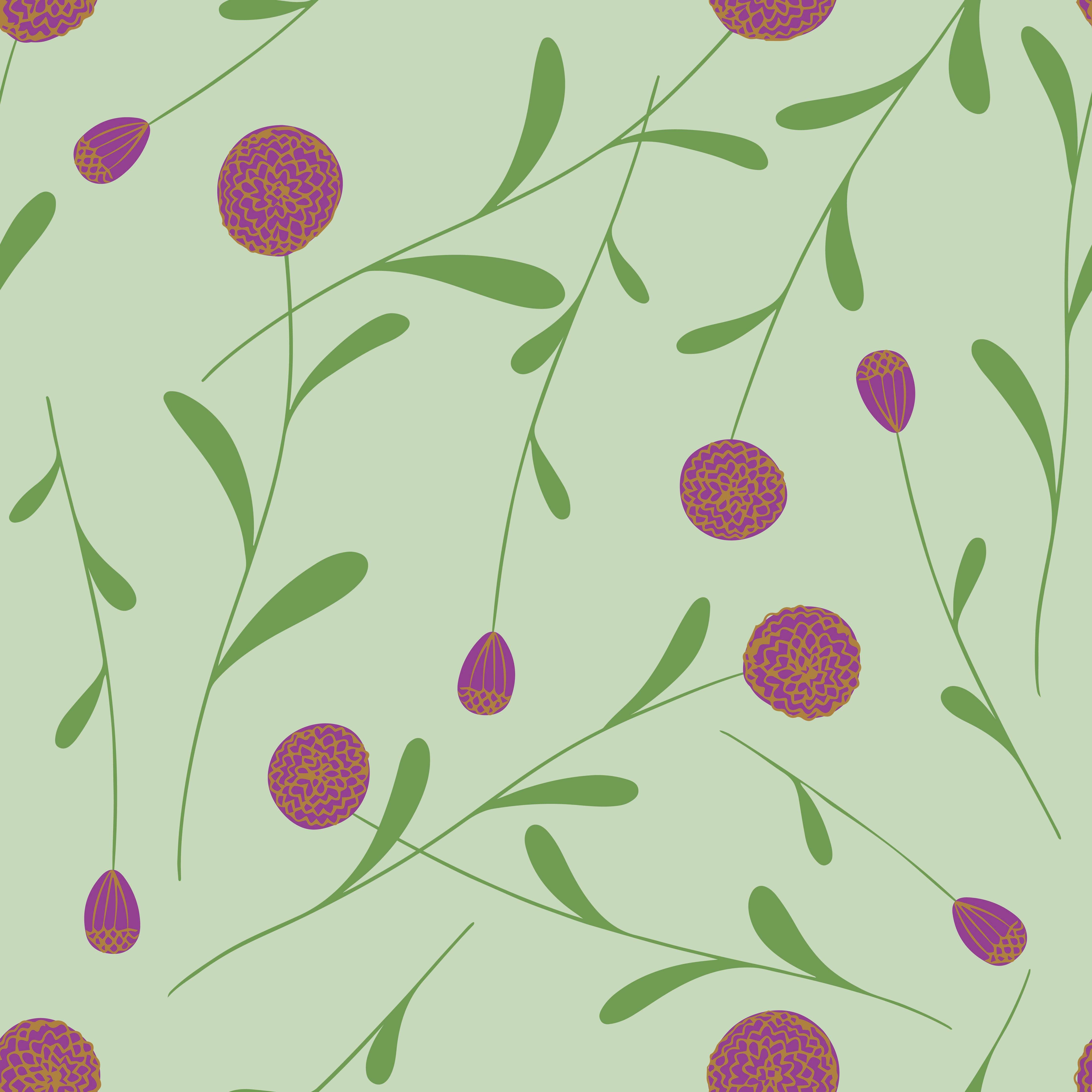 Große Wandbilder-Frühlingshafte Blumenmuster in Pastellgrün und Lila