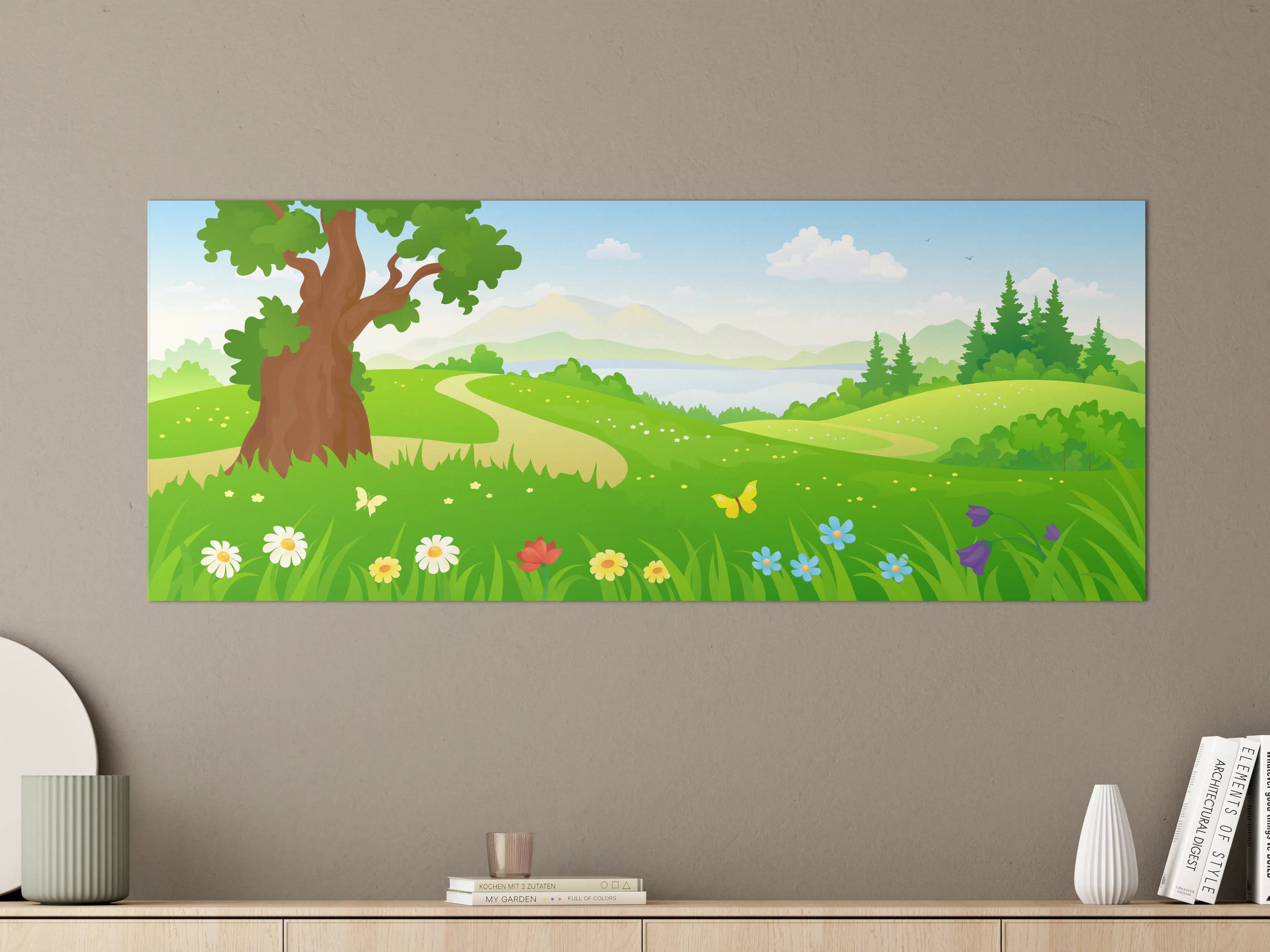 Große Wandbilder - Frühlingslandschaft mit bunten Blumen