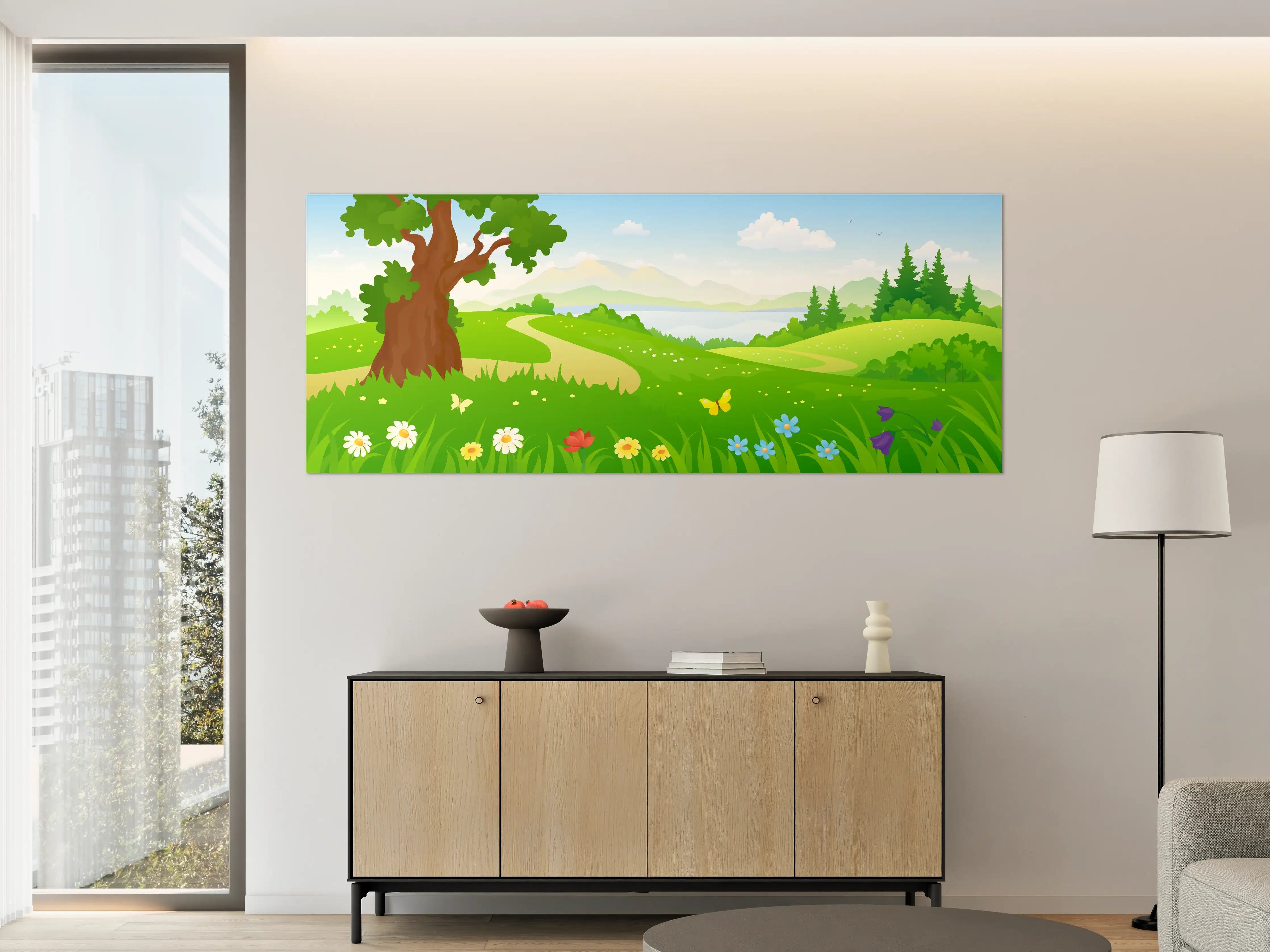 Große Wandbilder - Frühlingslandschaft mit bunten Blumen