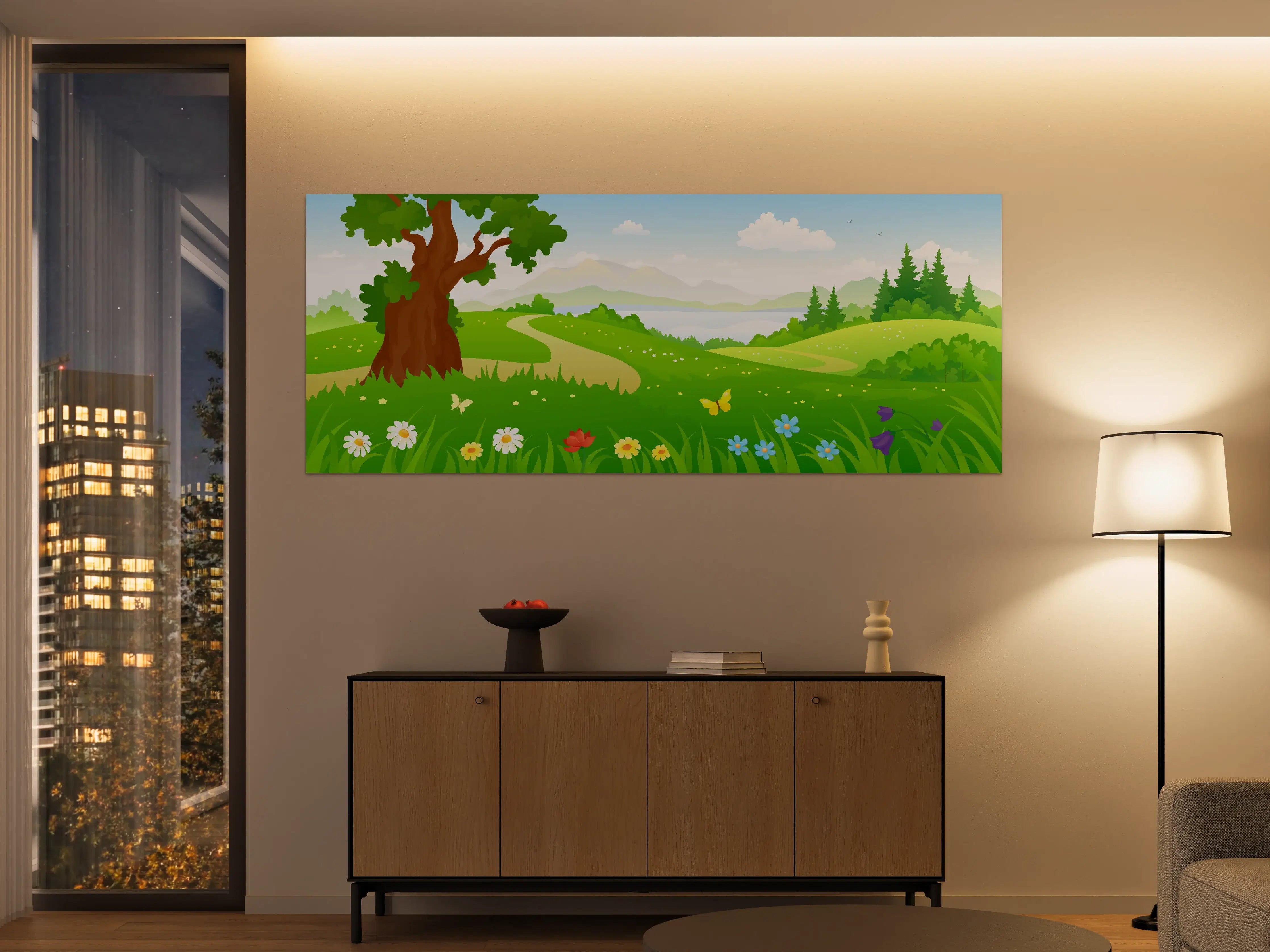 Große Wandbilder - Frühlingslandschaft mit bunten Blumen