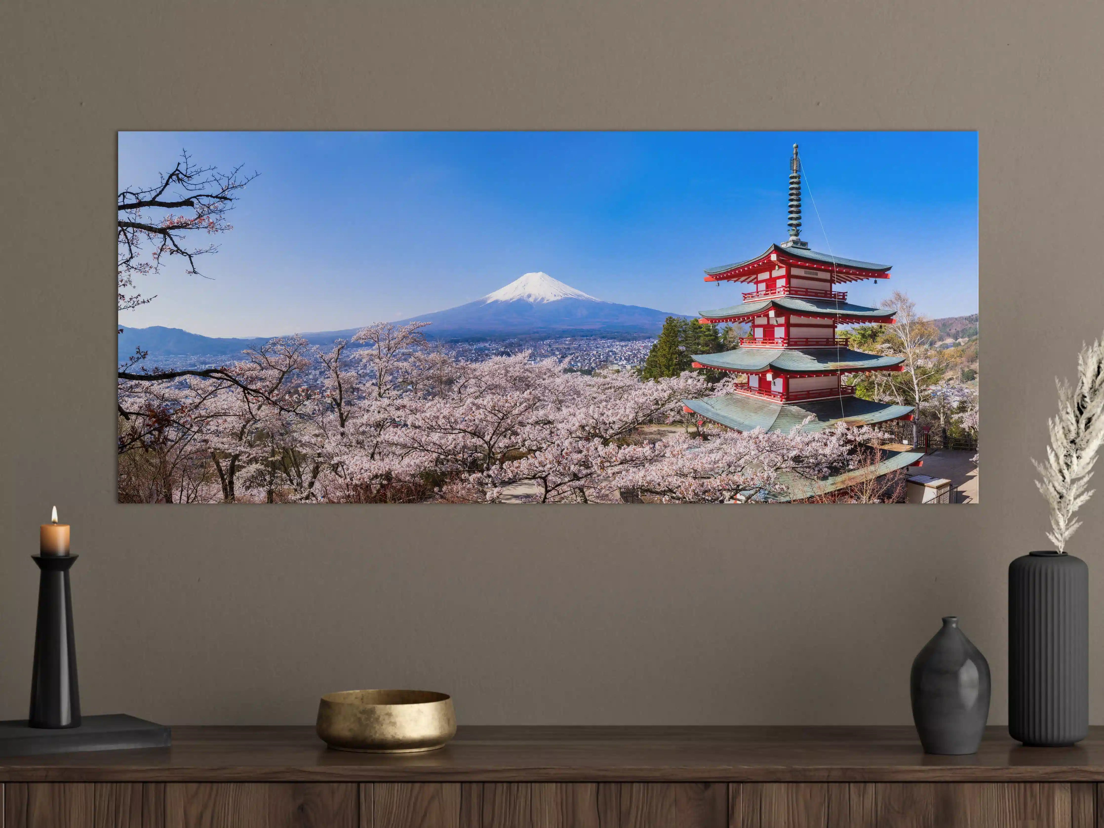 Große Wandbilder - Fuji und Pagode im Kirschblütenmeer