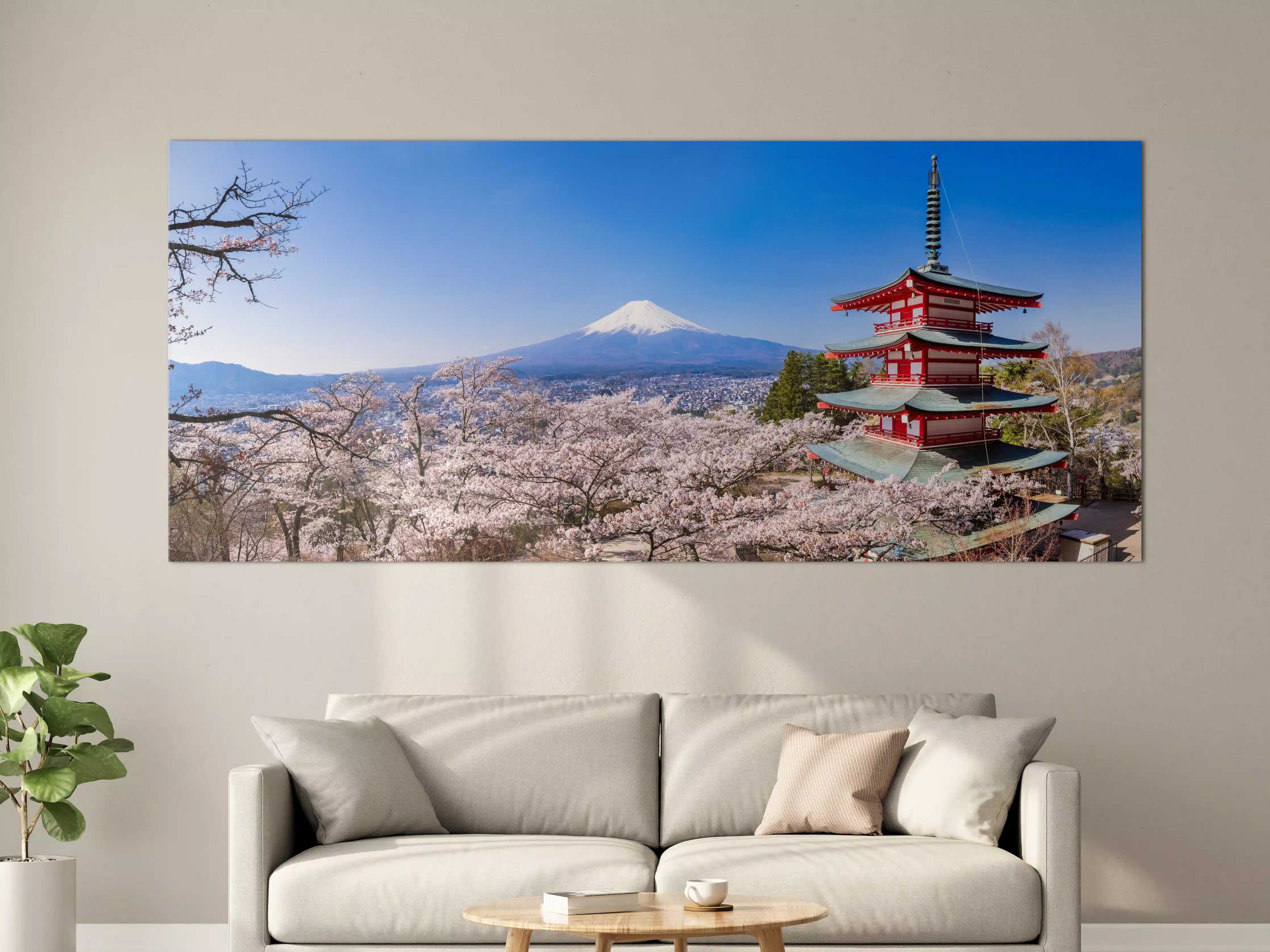 Große Wandbilder - Fuji und Pagode im Kirschblütenmeer