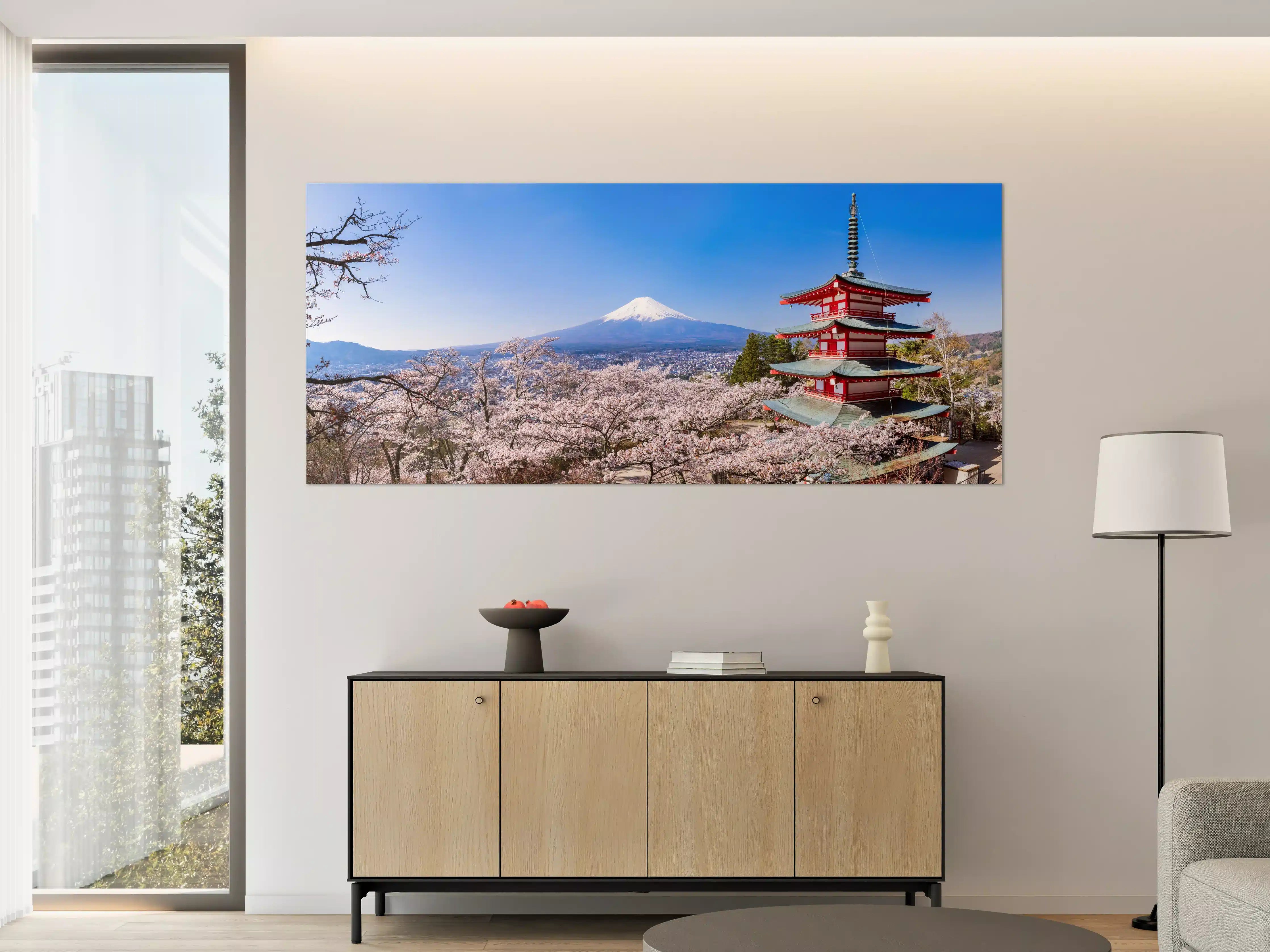 Große Wandbilder - Fuji und Pagode im Kirschblütenmeer