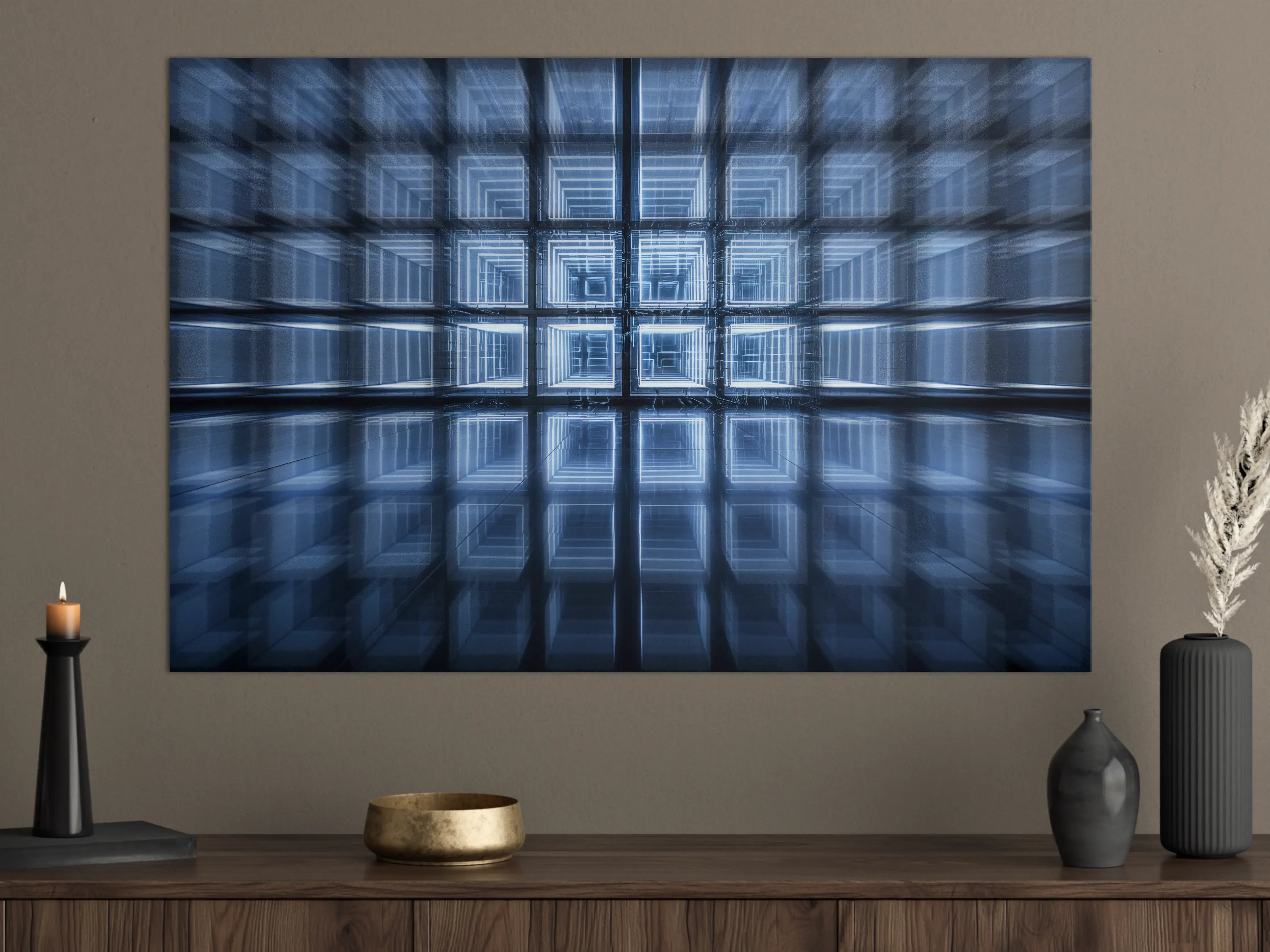Große Wandbilder - Futuristische blaue Rauminstallation