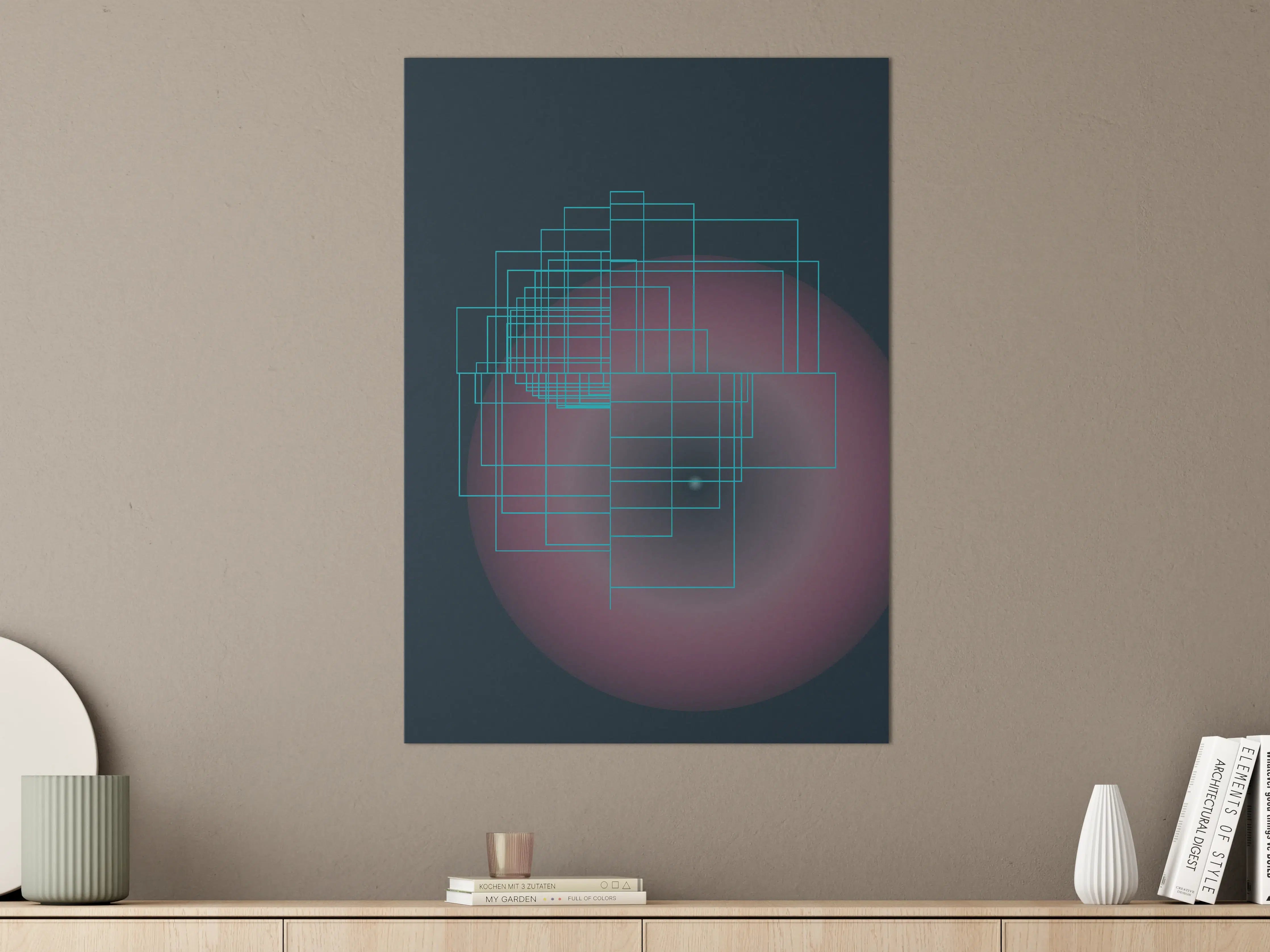 Große Wandbilder - Futuristische geometrische Muster in Blau und Pink