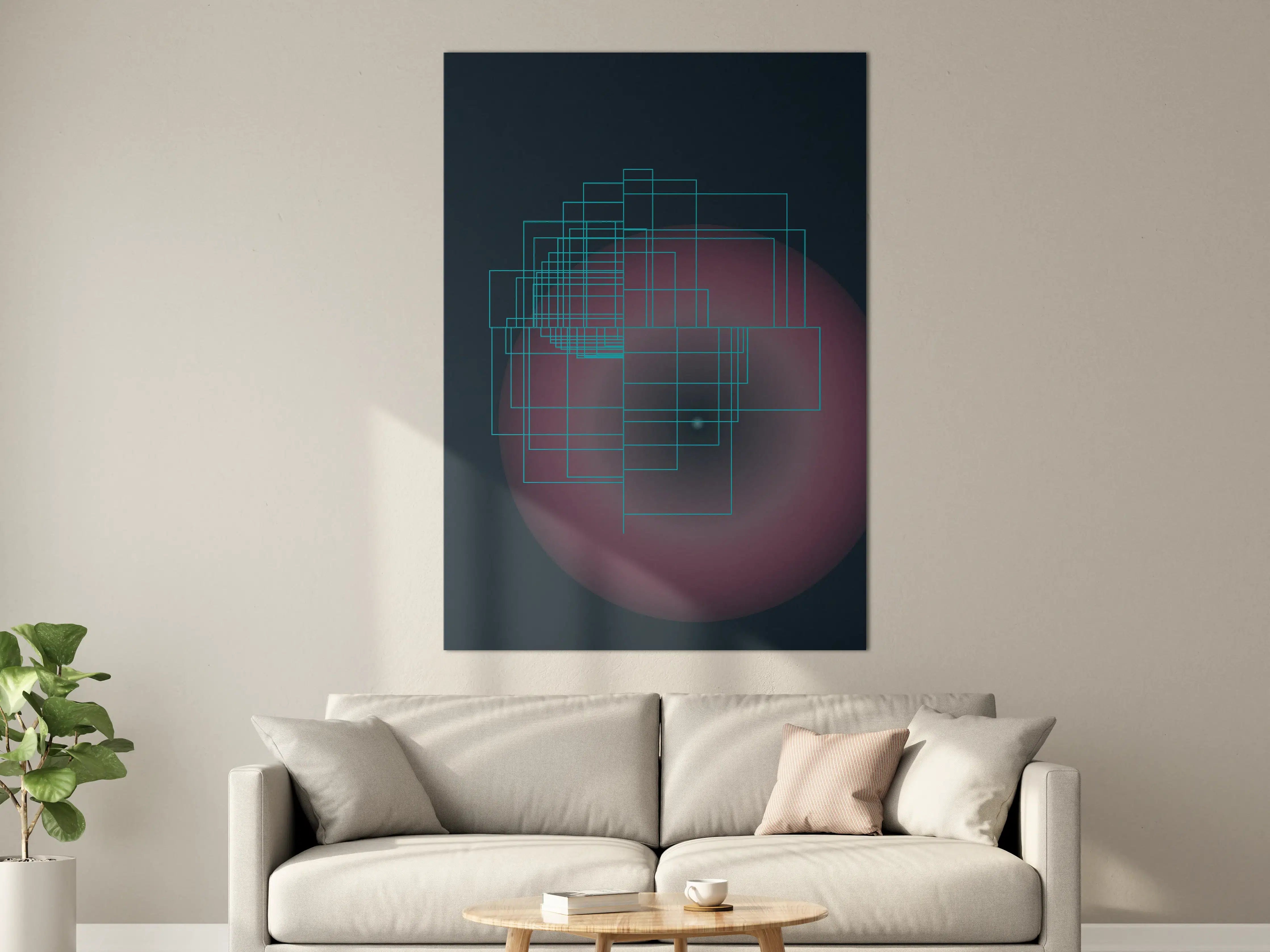 Große Wandbilder - Futuristische geometrische Muster in Blau und Pink