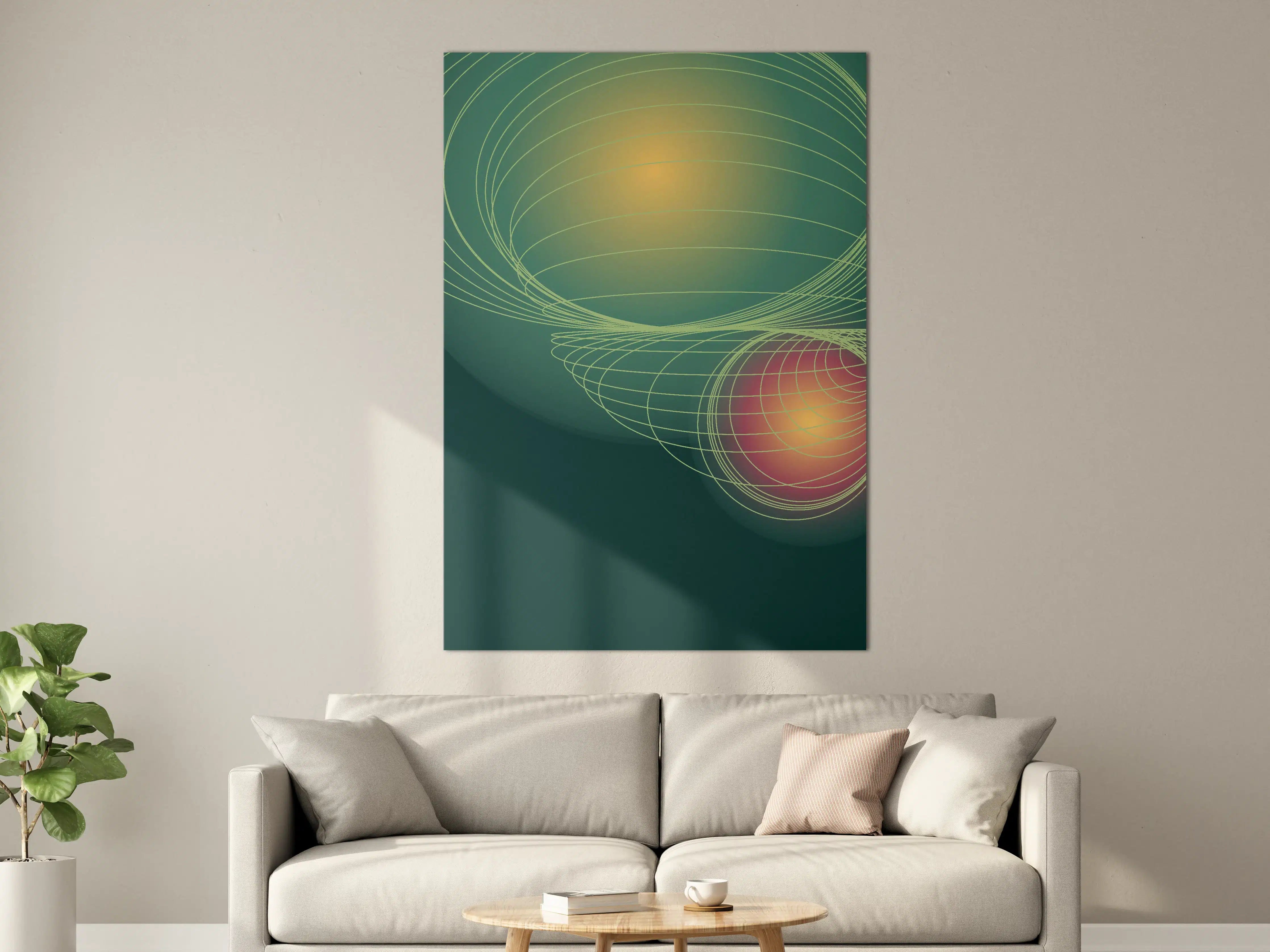Große Wandbilder - Futuristisches Linienkunst-Bild in Grün und Rot