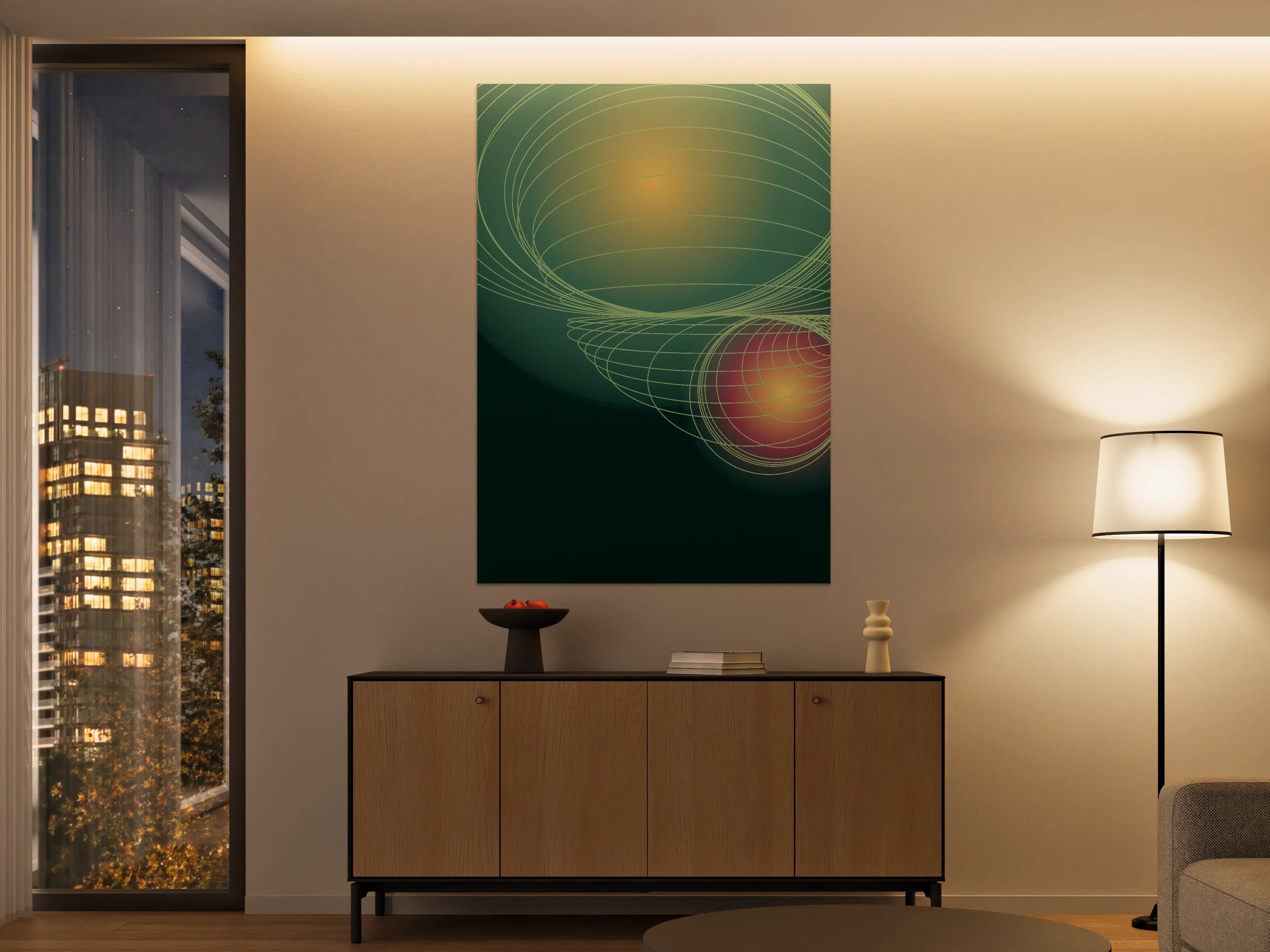 Große Wandbilder - Futuristisches Linienkunst-Bild in Grün und Rot