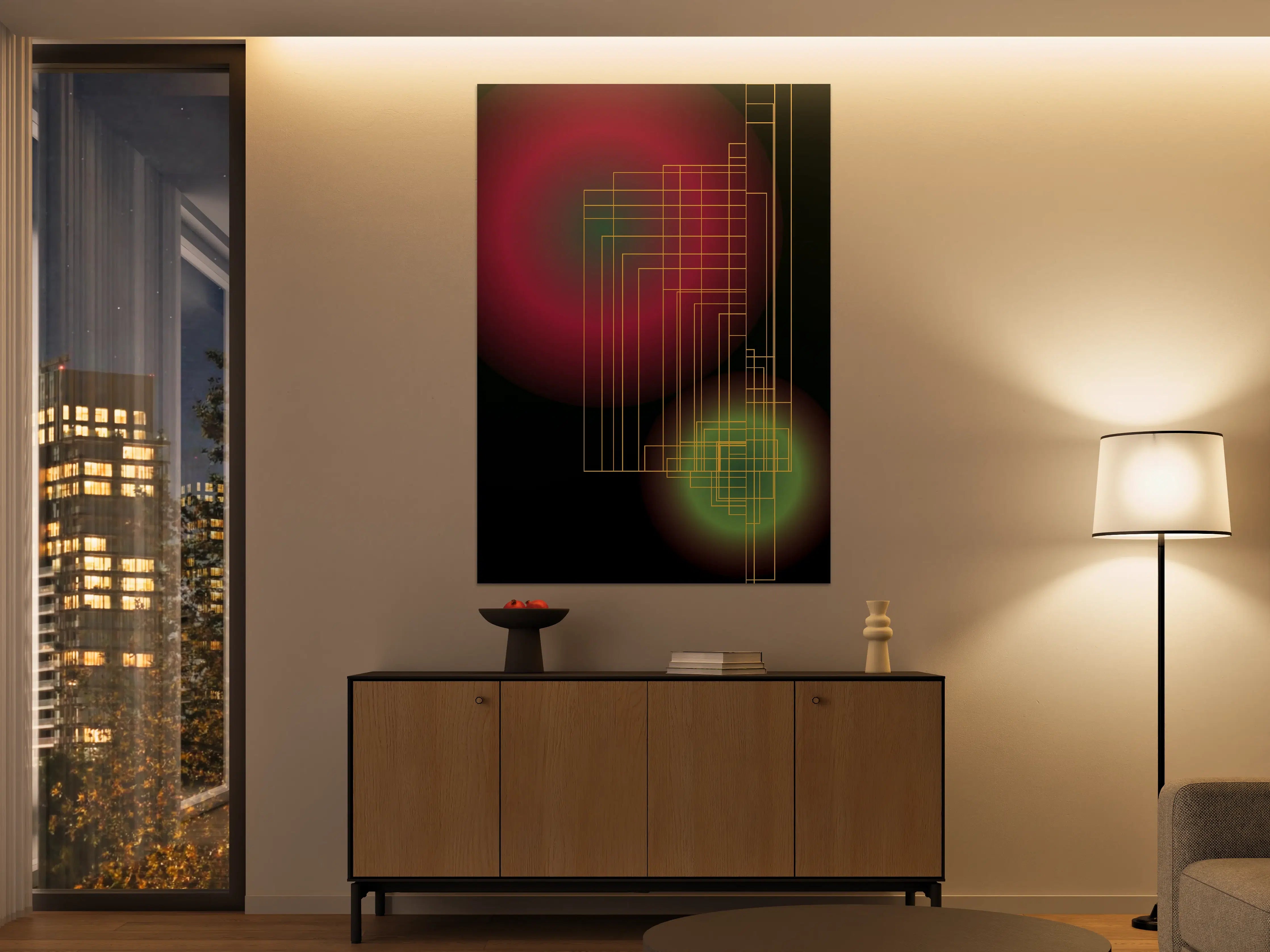Große Wandbilder - Futuristisches geometrisches Design mit bunten Lichtakzenten