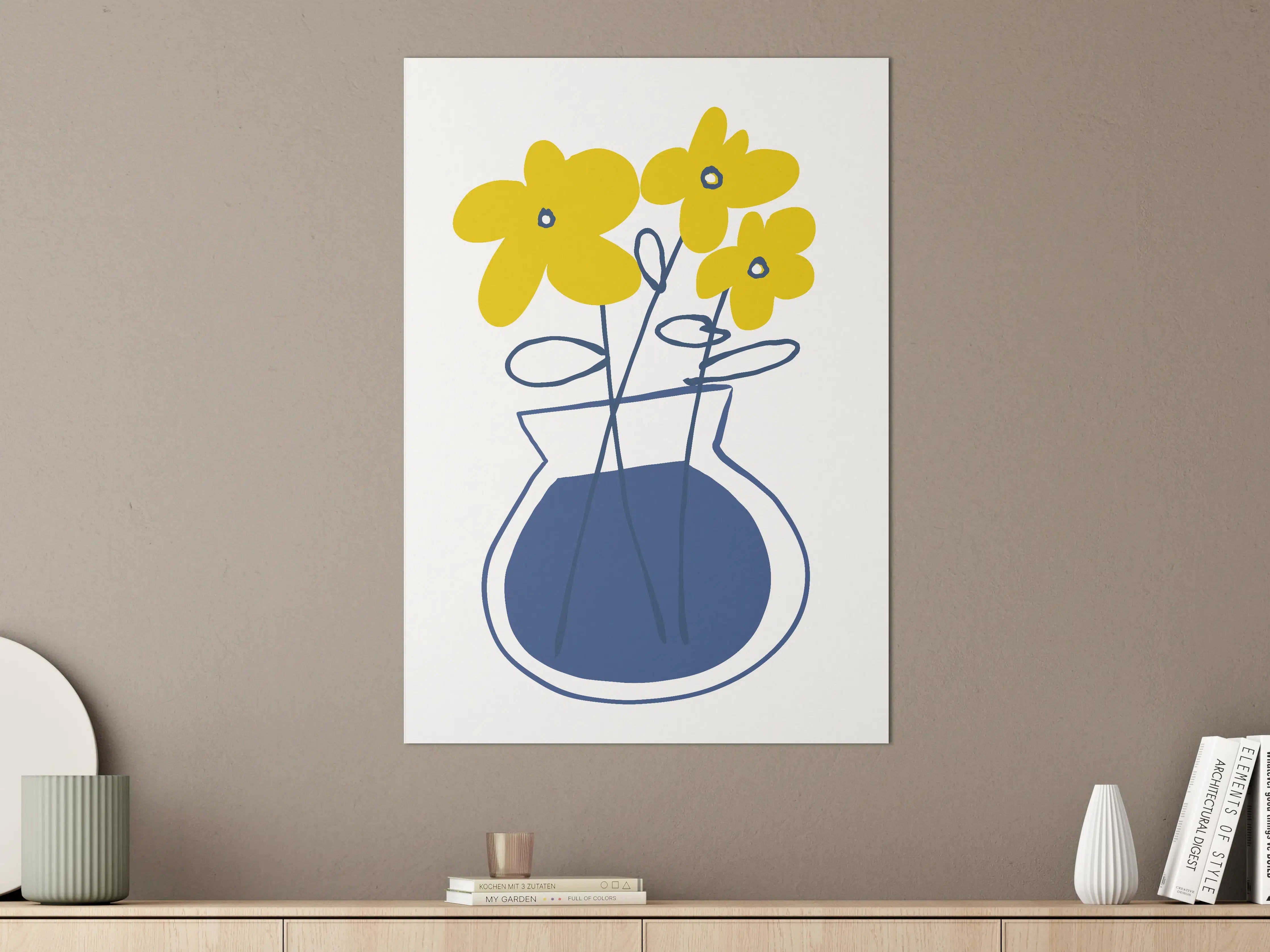 Große Wandbilder - Gelbe Blumen in blauer Vase